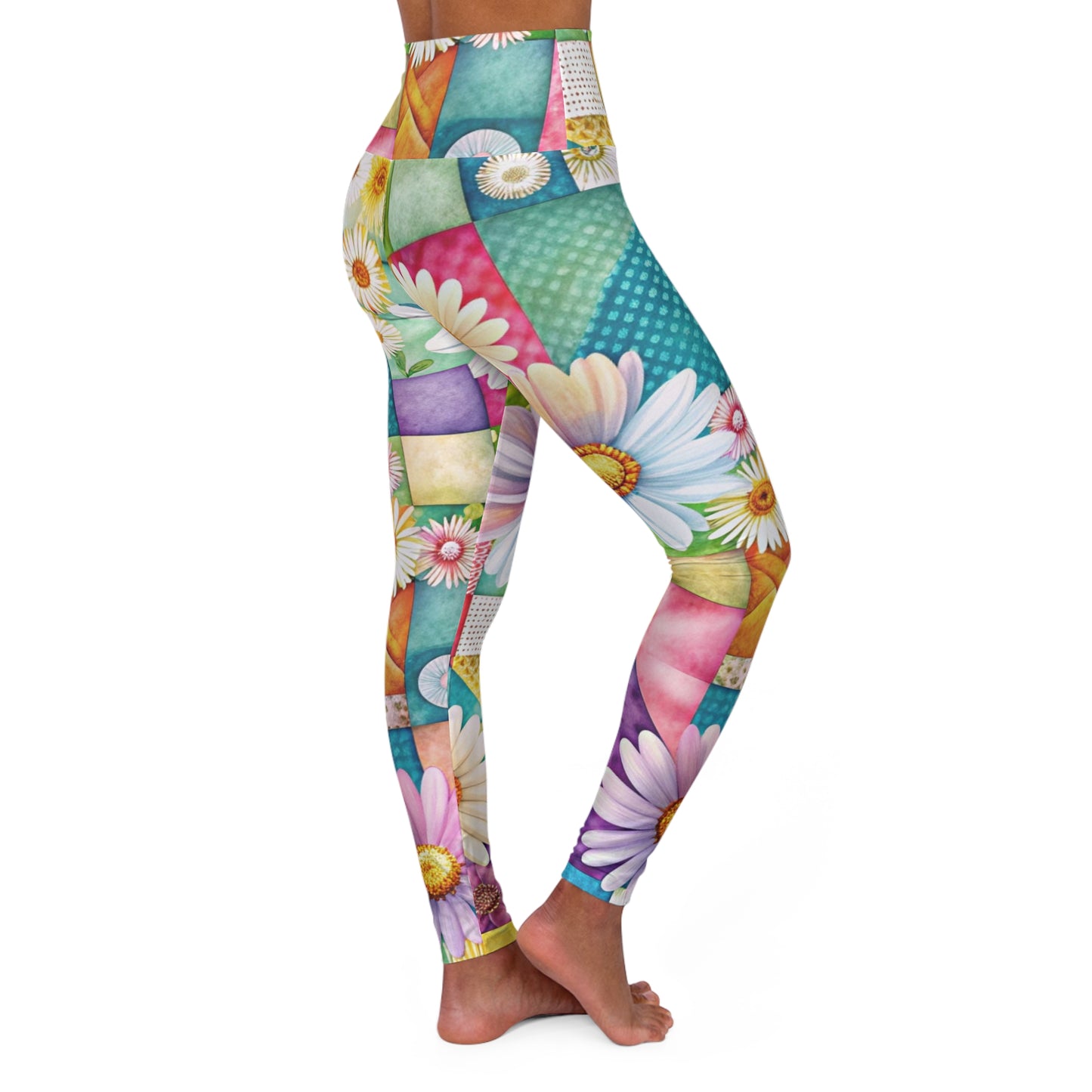 Daisies Patchwork Floral Yoga Leggings | Boho Botanical Workout Tights