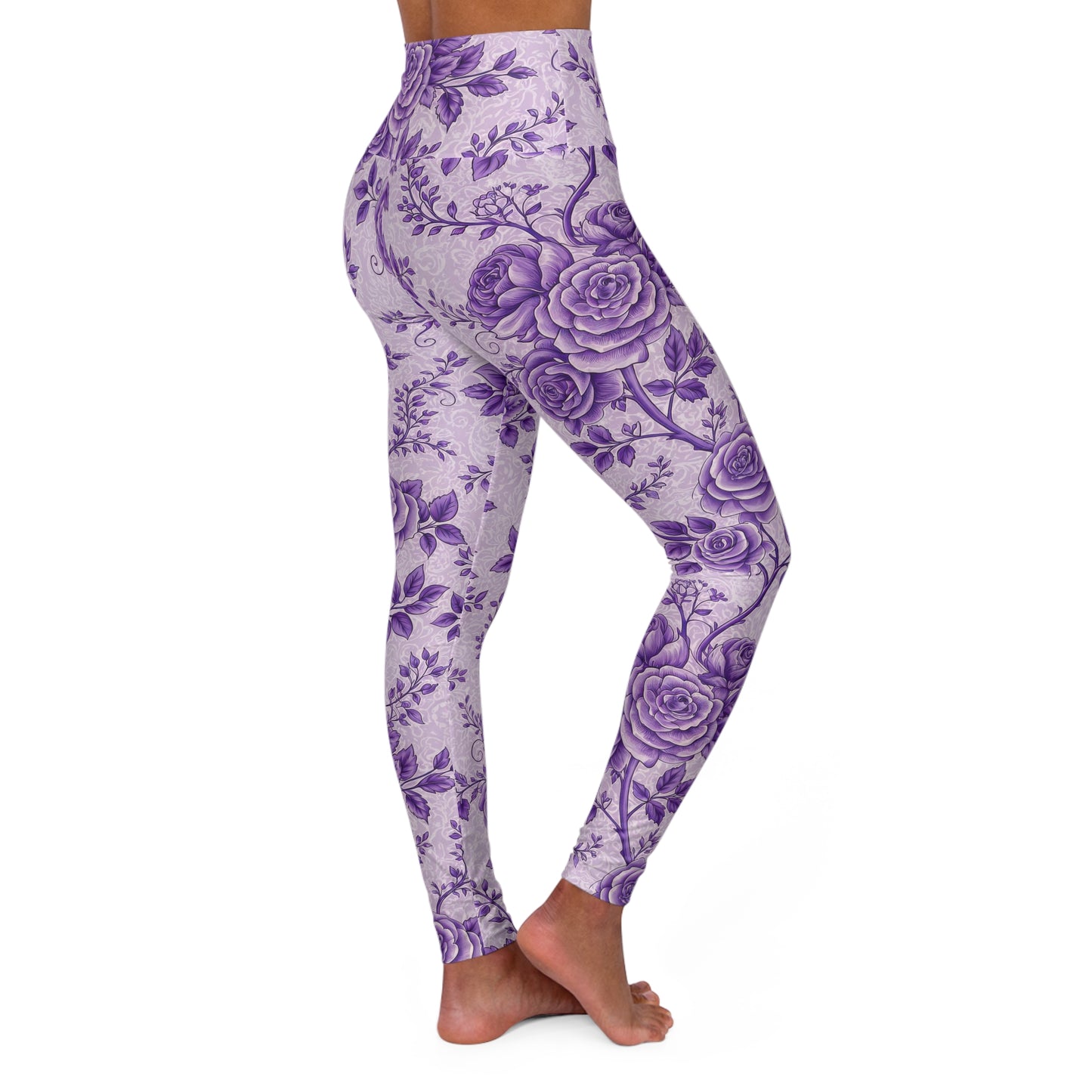 Purple Roses High-Waist Yoga Leggings — Floral Activewear