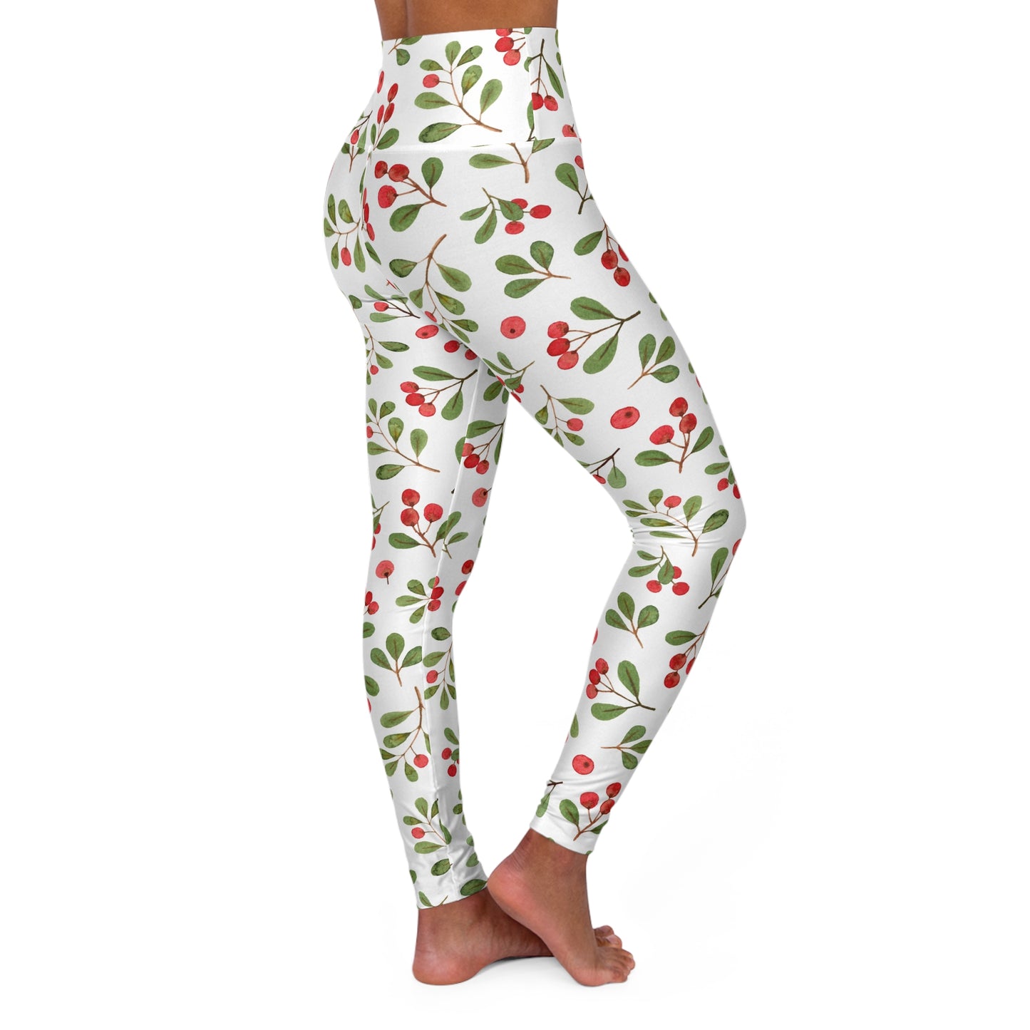 Winterberry Yoga Leggings, Holiday High Waist, Christmas Workout Pants