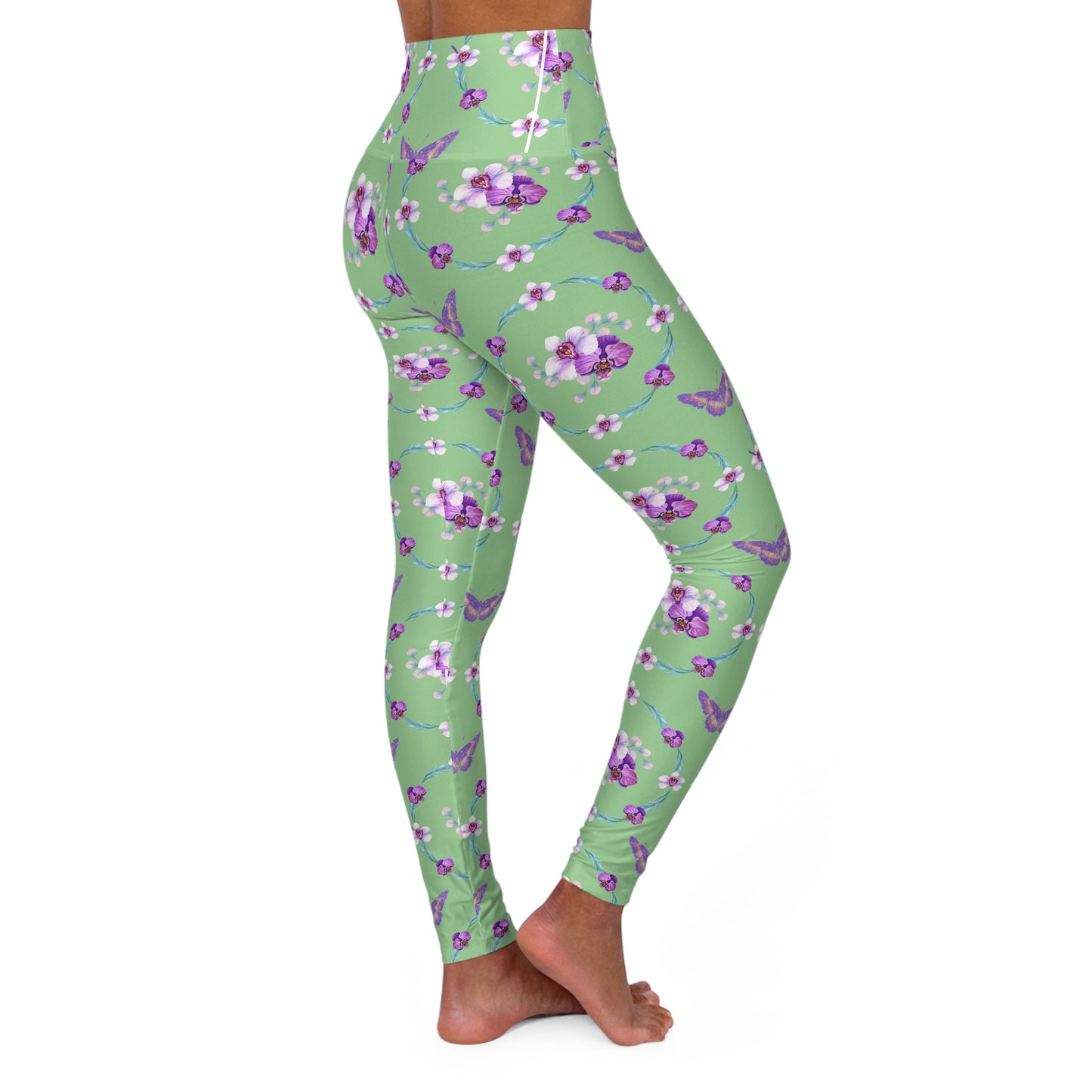 Orchid Butterfly Yoga Leggings, High Waisted Activewear Pants, Floral Print Workout, Nature Lover Gift, Butterfly