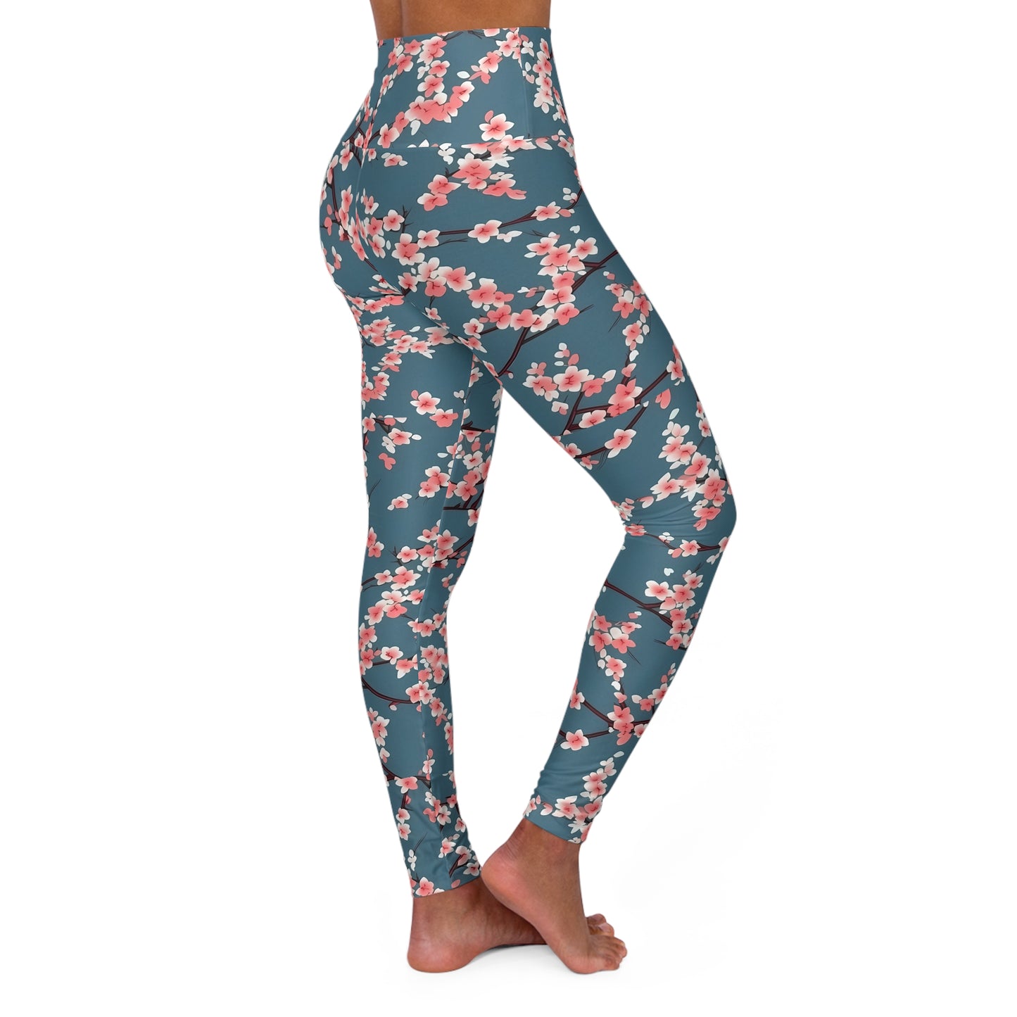 Cherry Blossom Print High-Waisted Yoga Leggings