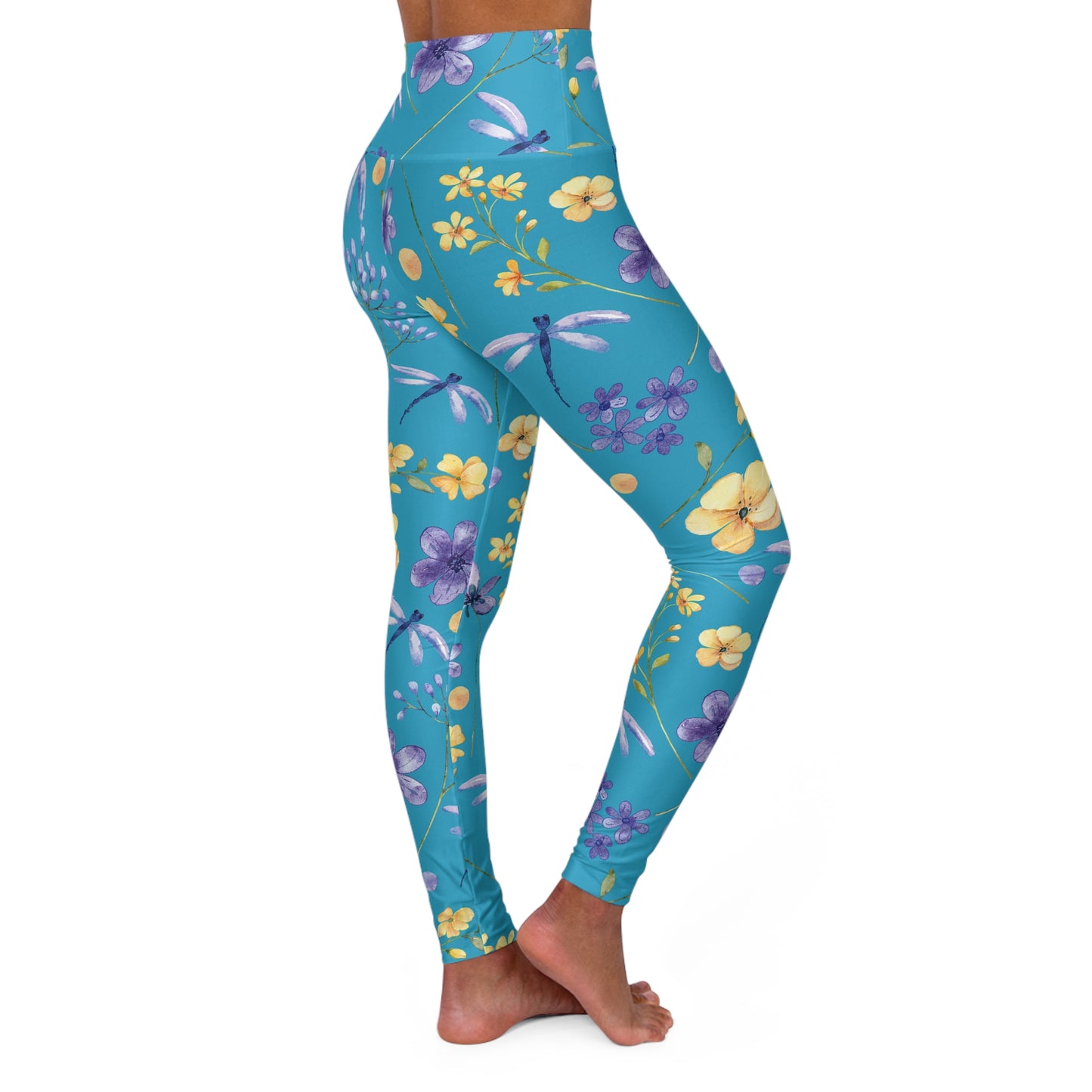 Blue Dragonfly High-Waisted Yoga Leggings — Nature-Inspired Fitness Tights for Women