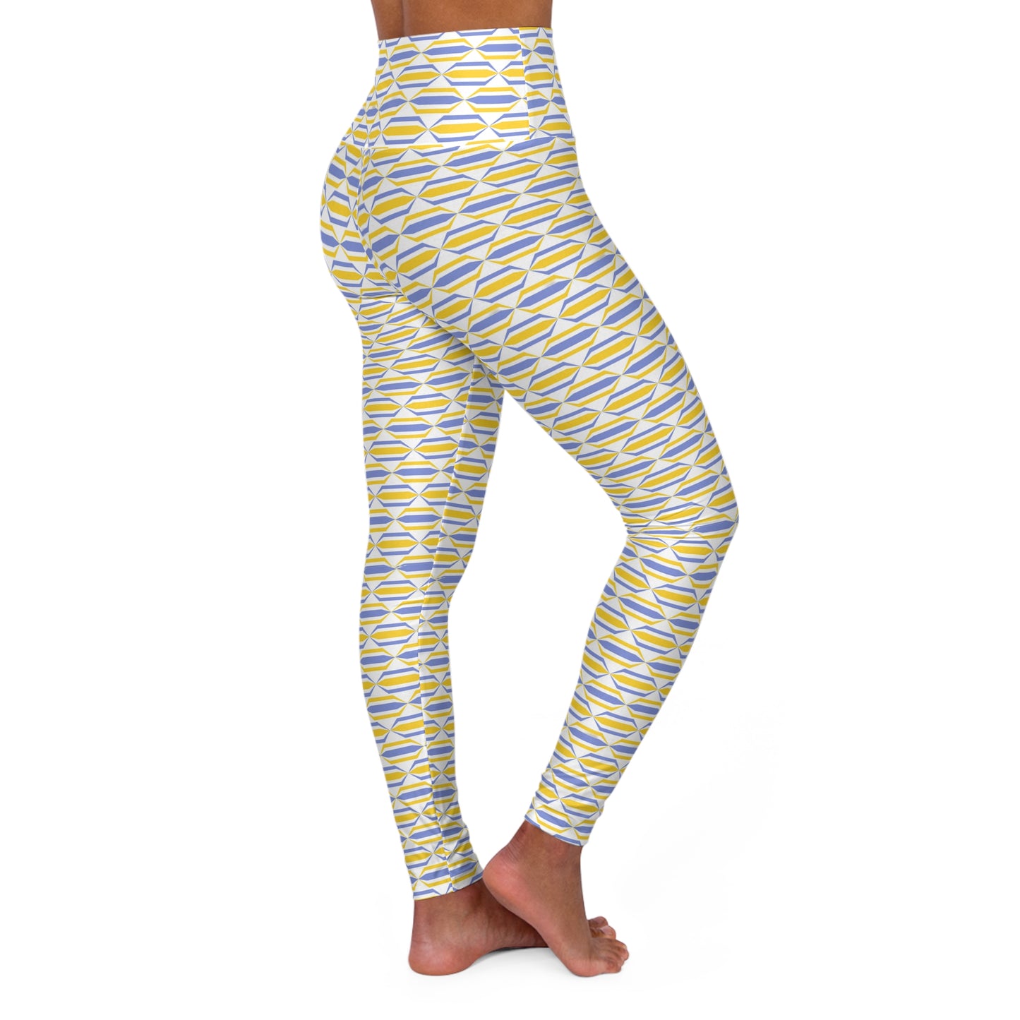 Yellow Accents Abstract High-Waist Yoga Leggings — Geometric Activewear