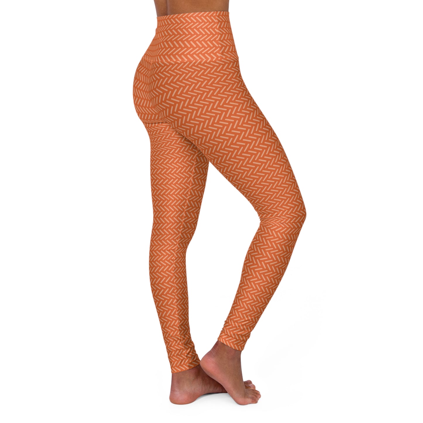 Burnt Orange Chevron High-Waisted Yoga Leggings — Athletic Workout & Fitness Tights