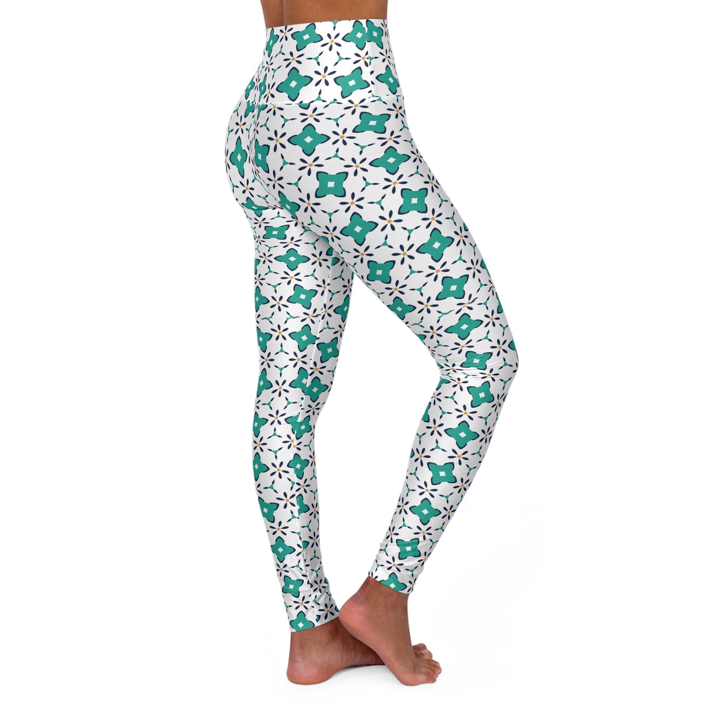 Floral High-Waisted Yoga Leggings — Green Botanical Workout Tights