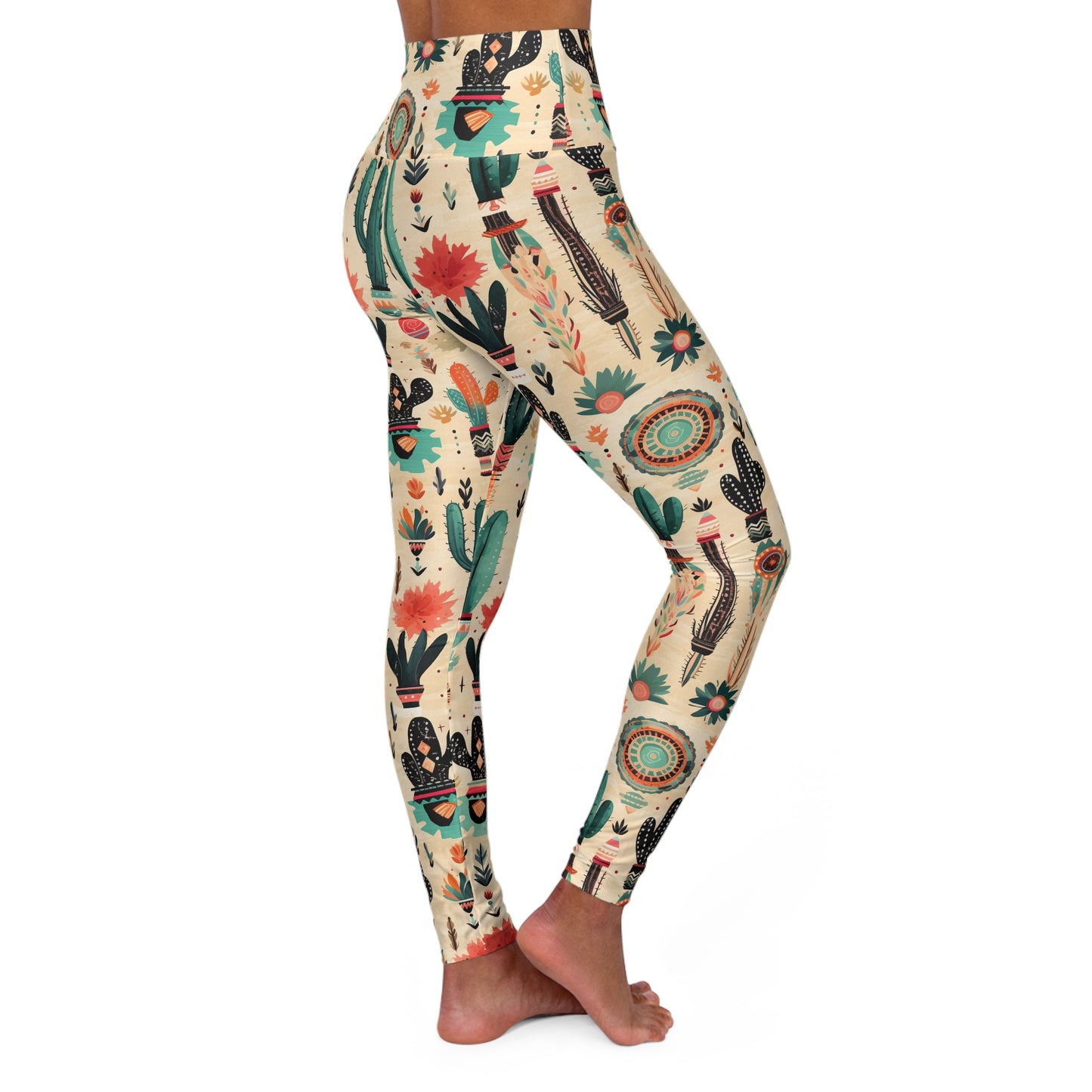 Cactus High-Waisted Yoga Leggings — Succulent Plant Print Activewear