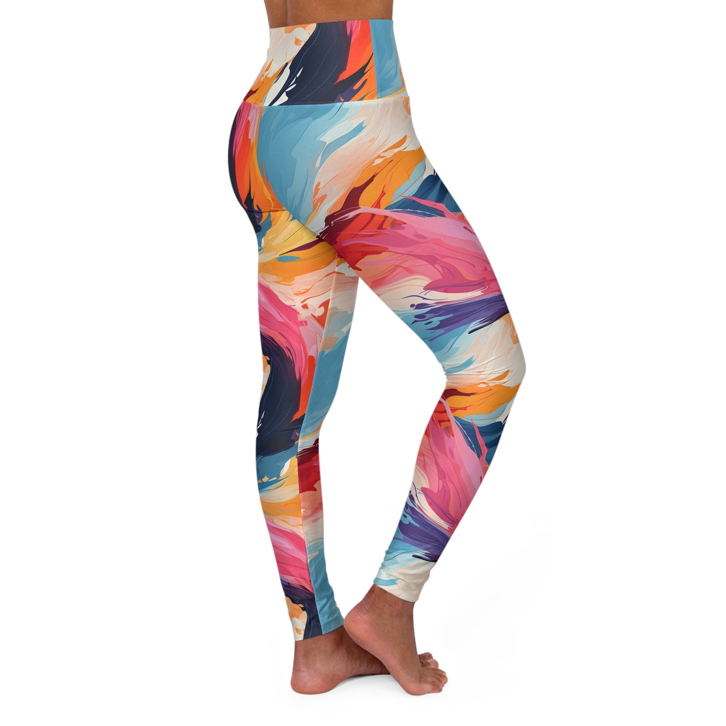 High-Waisted Yoga Leggings — Abstract Color All-Over Print