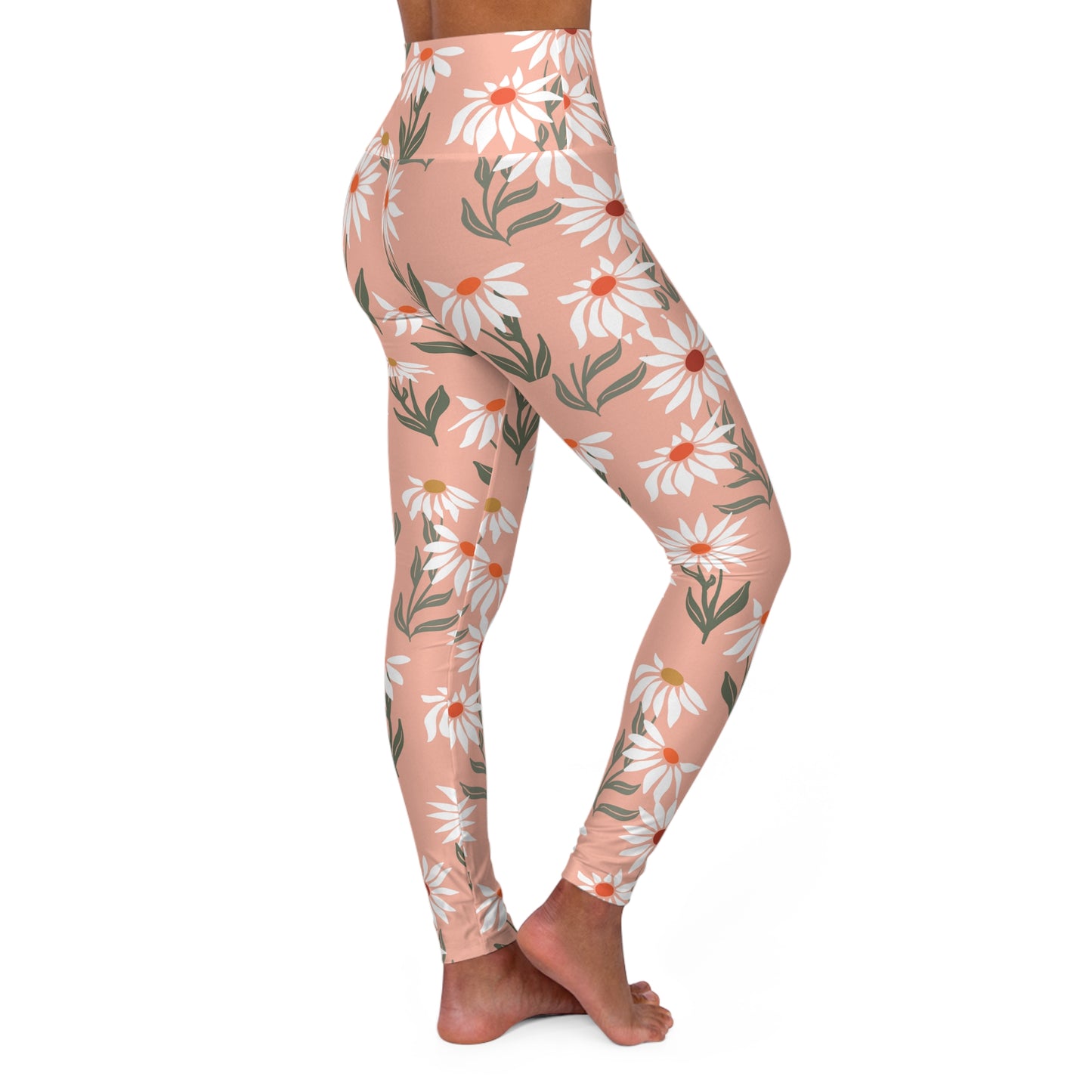 Daisies High Waisted Yoga Leggings — Floral Daisy Print Workout Tights