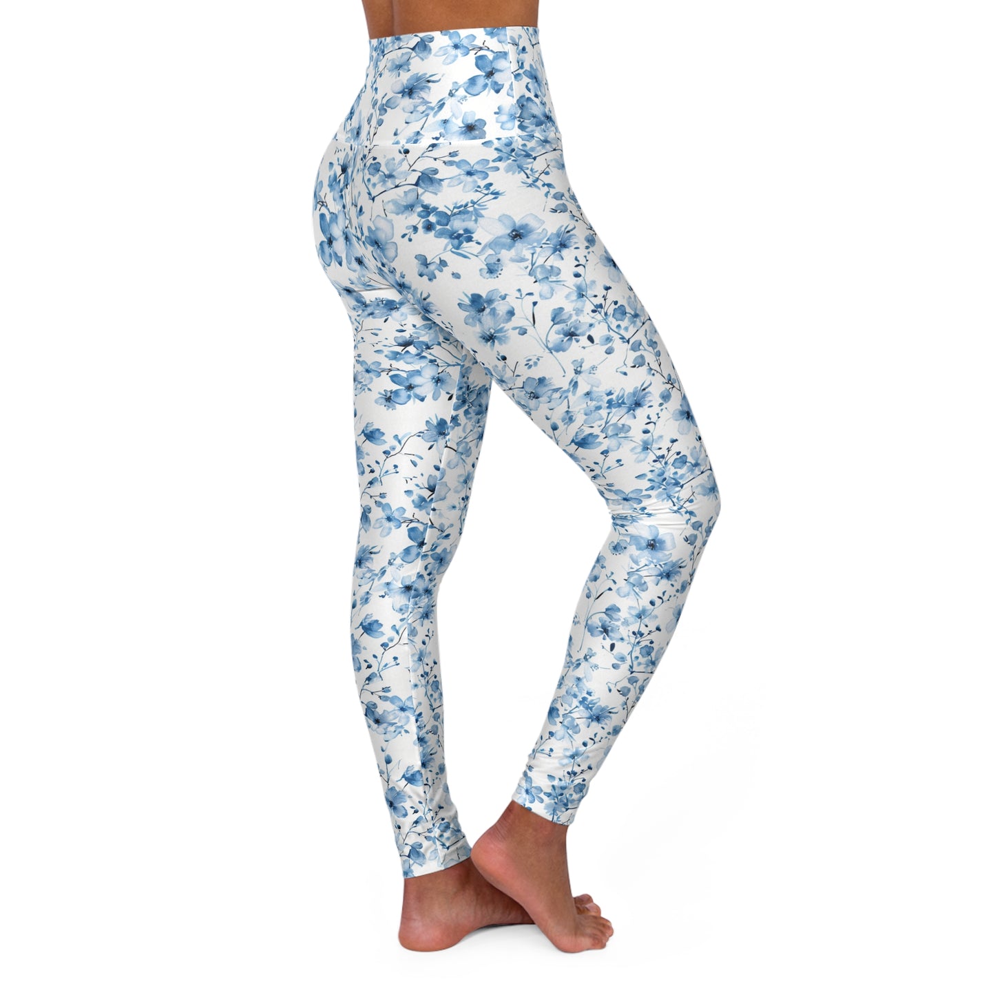 Blue Floral High-Waisted Yoga Leggings