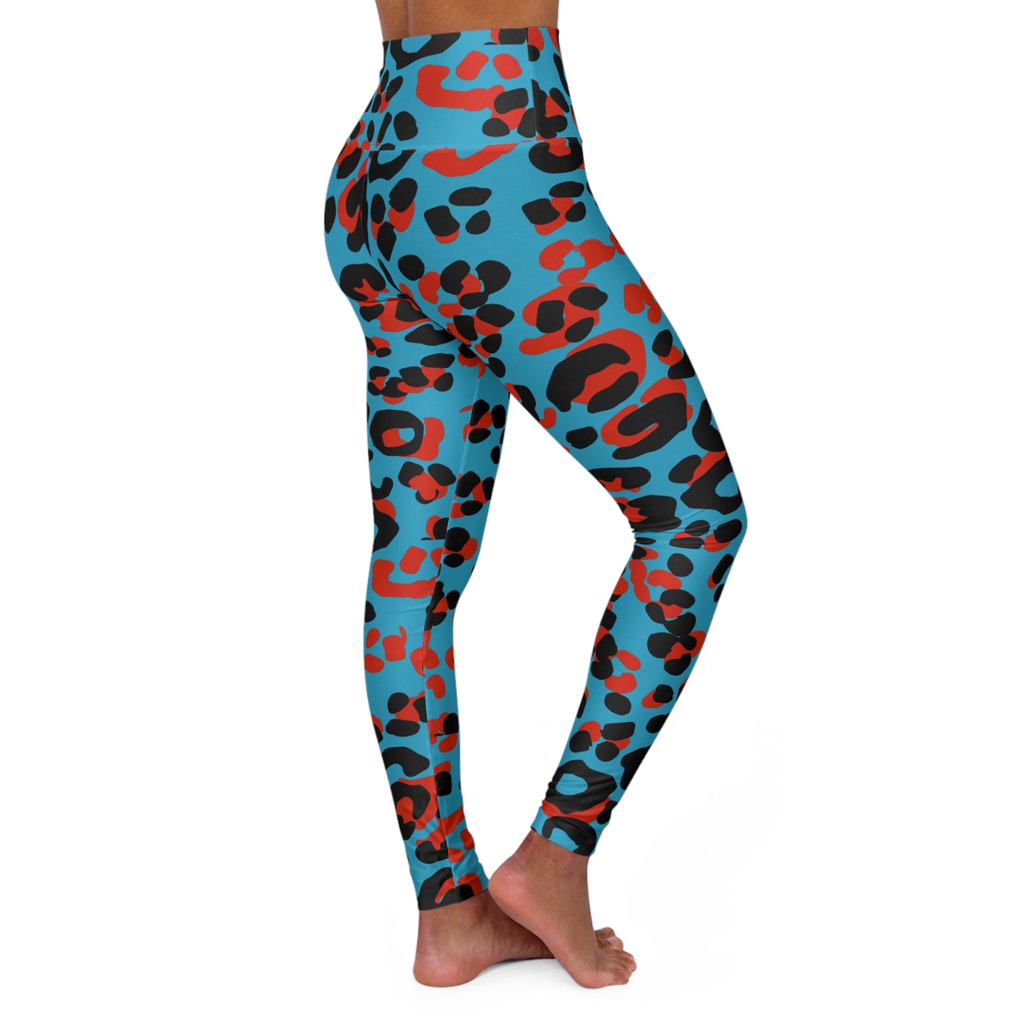 Red & Blue Leopard High-Waist Yoga Leggings — Animal Print Activewear