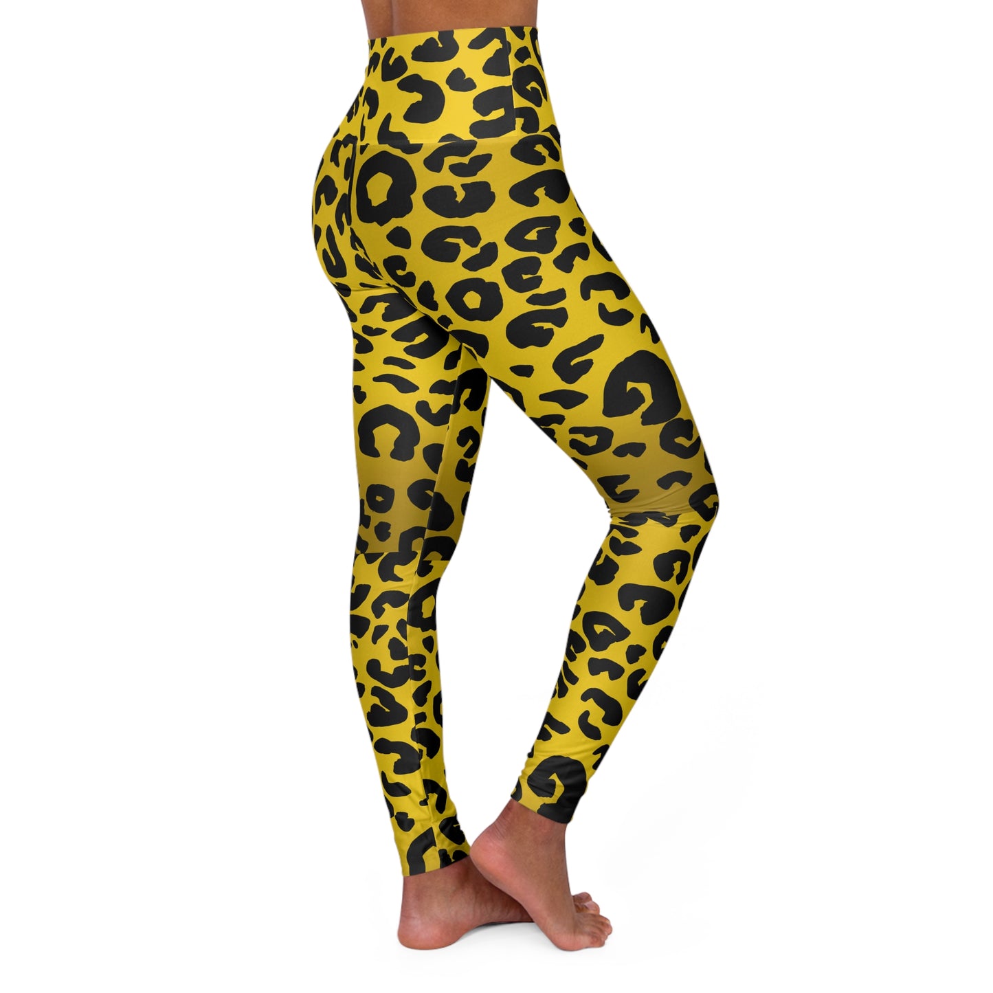 Leopard Print High-Waist Yoga Leggings — Black & Yellow Animal-Print Activewear