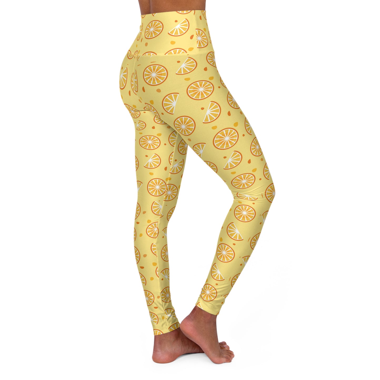 Citrus Slices Yoga Leggings, High Waisted Fruit Print Workout Tights, Activewear Gym Pants