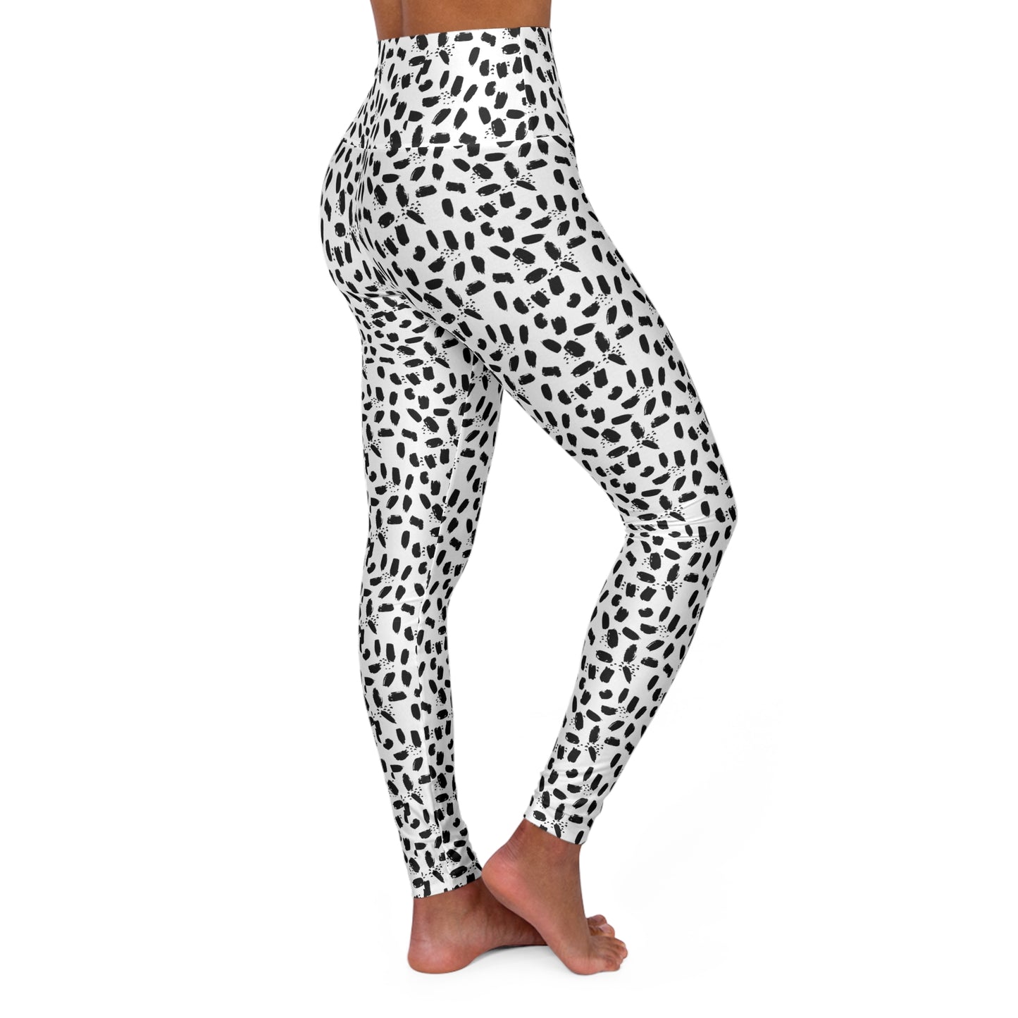 High-Waisted Yoga Leggings — Black & White Paintstrokes All-Over Print