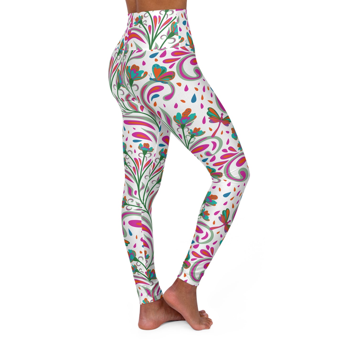 Dragonfly Floral High-Waisted Yoga Leggings — Nature-Inspired Activewear