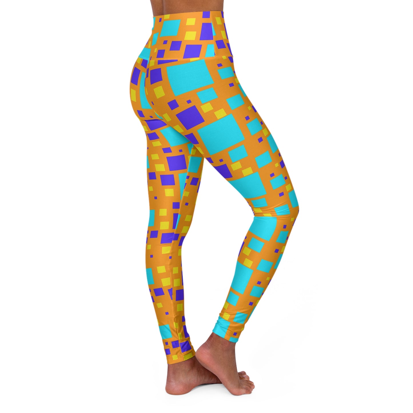 High-Waisted Yoga Leggings — Square Graphic Athletic Workout Tights
