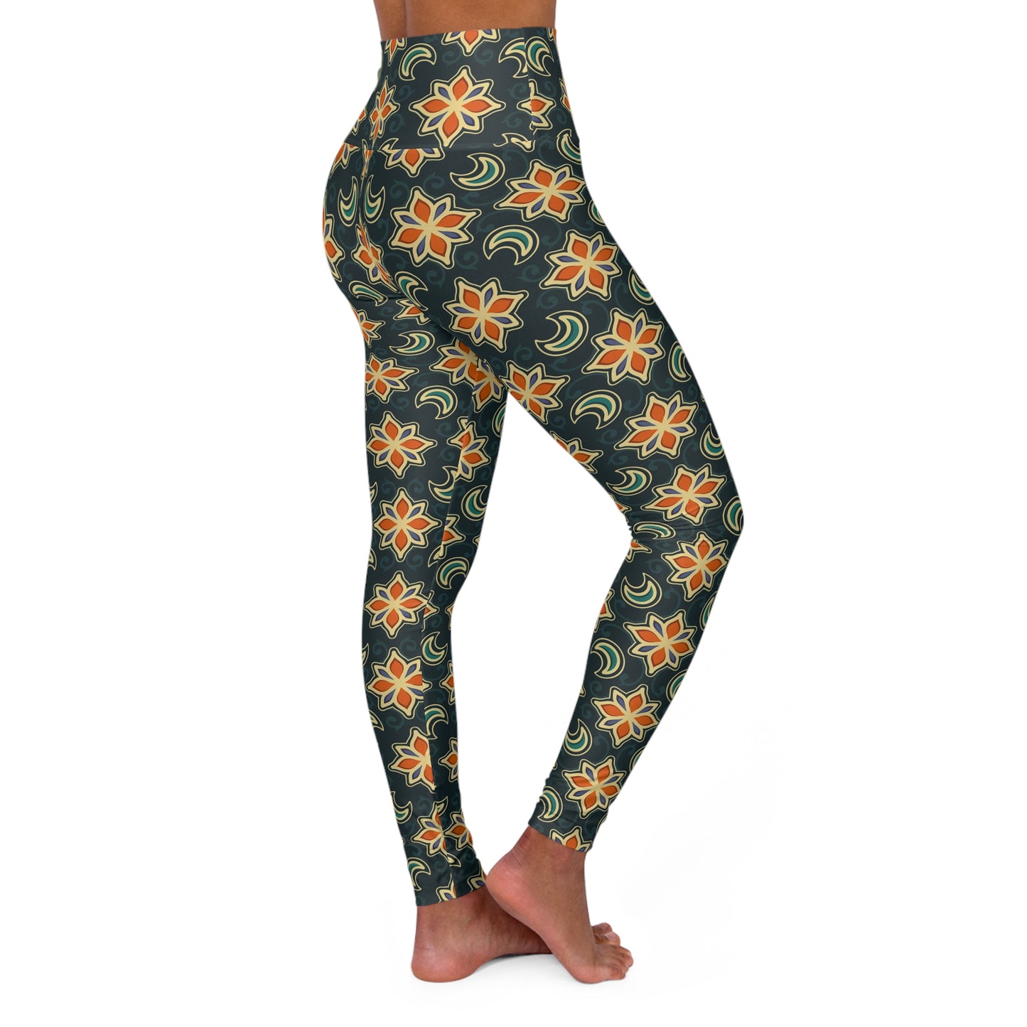Celestial High-Waisted Yoga Leggings — Moon & Star Galaxy Print