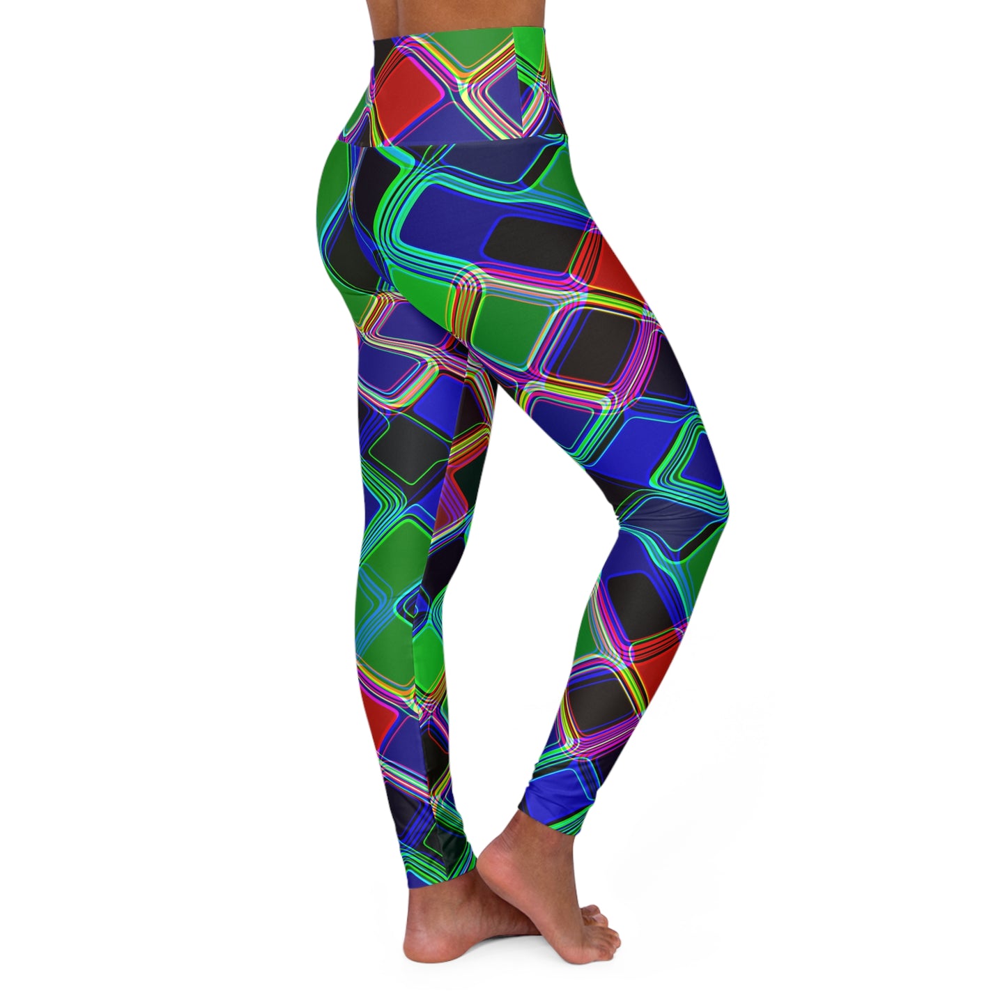 Neon Abstract High-Waisted Yoga Leggings — Neon Abstract Print Workout Pants