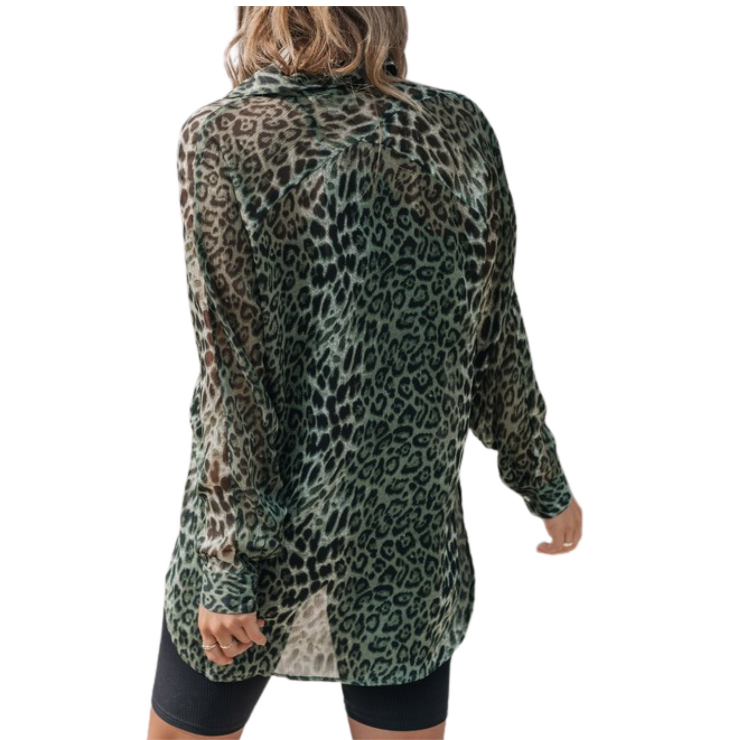 Leopard Print Oversized Green Blouse - Touch Me Textures