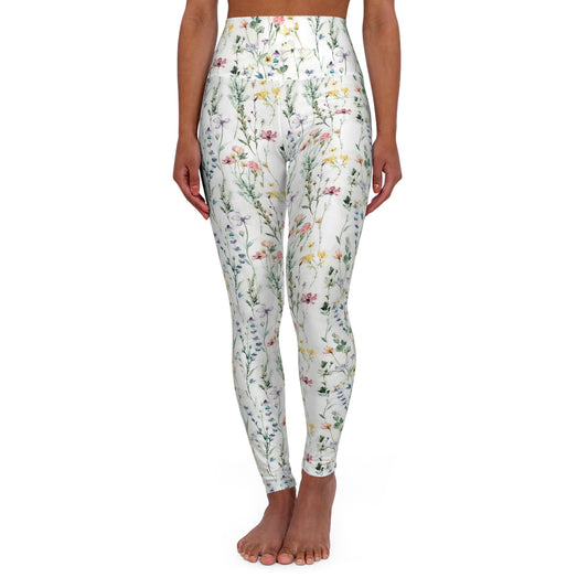 Wild Flowers High Waisted Yoga Leggings — Spring Floral Botanical Activewear