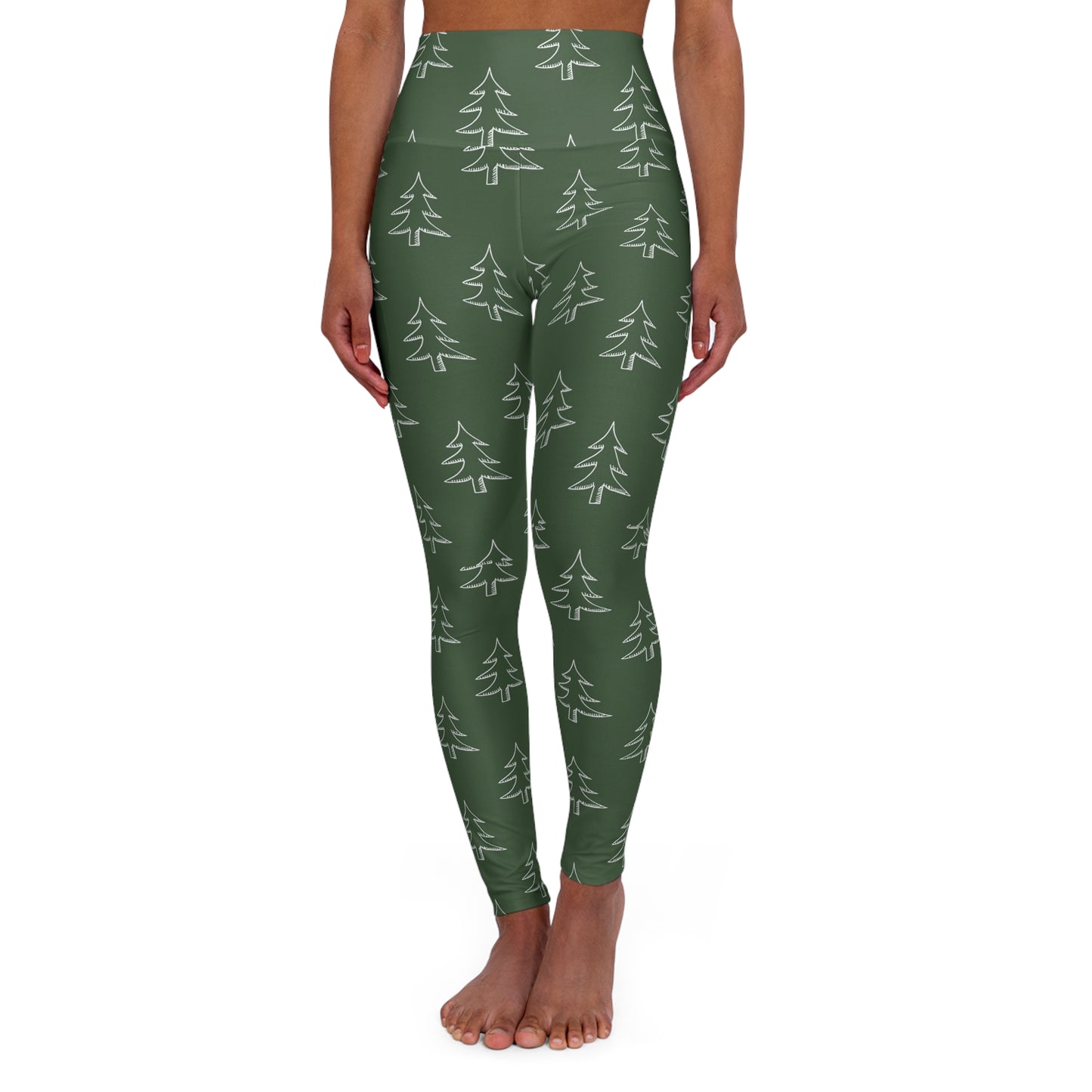 Pine Trees High-Waisted Yoga Leggings — Forest Green Nature Print