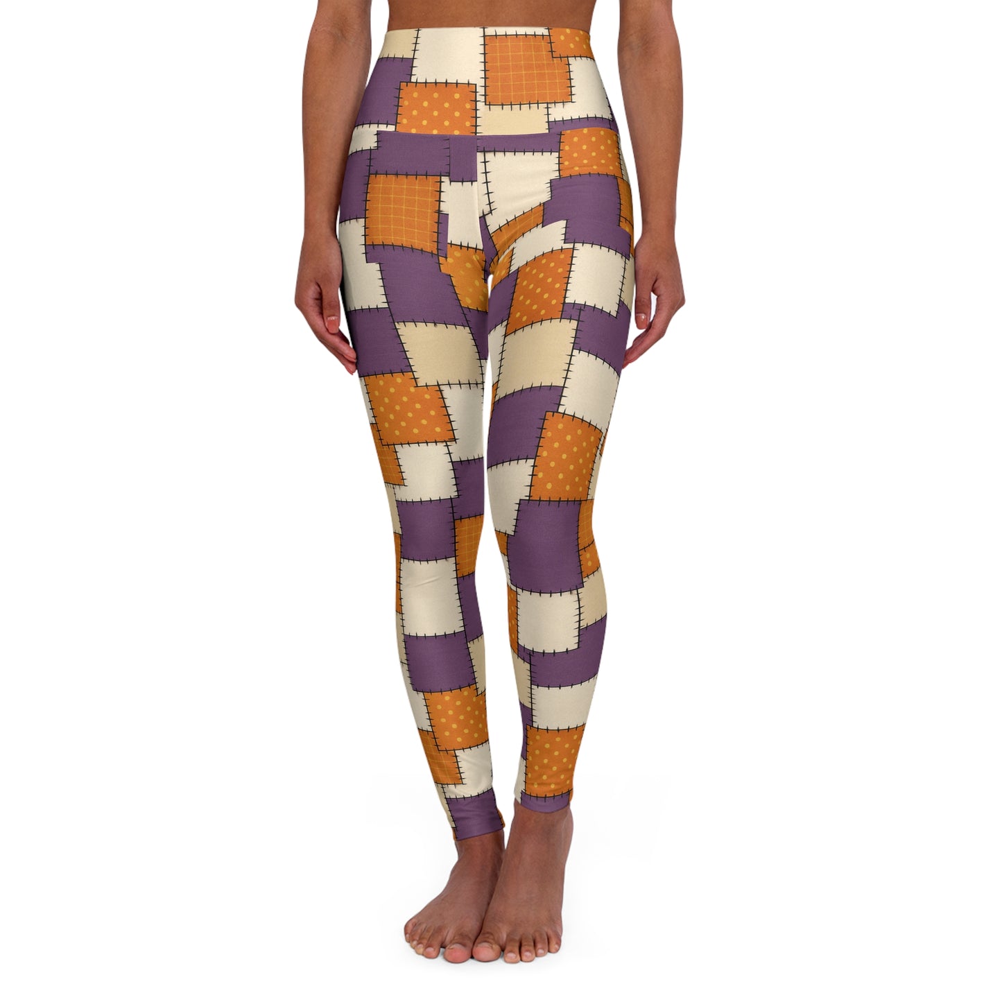Autumn Patch Work Leggings, Yoga Pants, High Waist Workout Tights, Fall Leaves Design, Activewear Gift