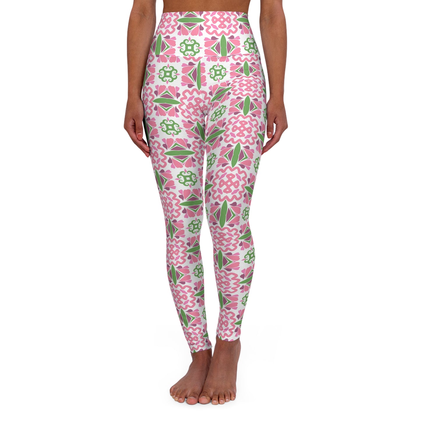 Abstract Pink Purple Green High-Waisted Yoga Leggings — Women's Stretchy Workout Tights