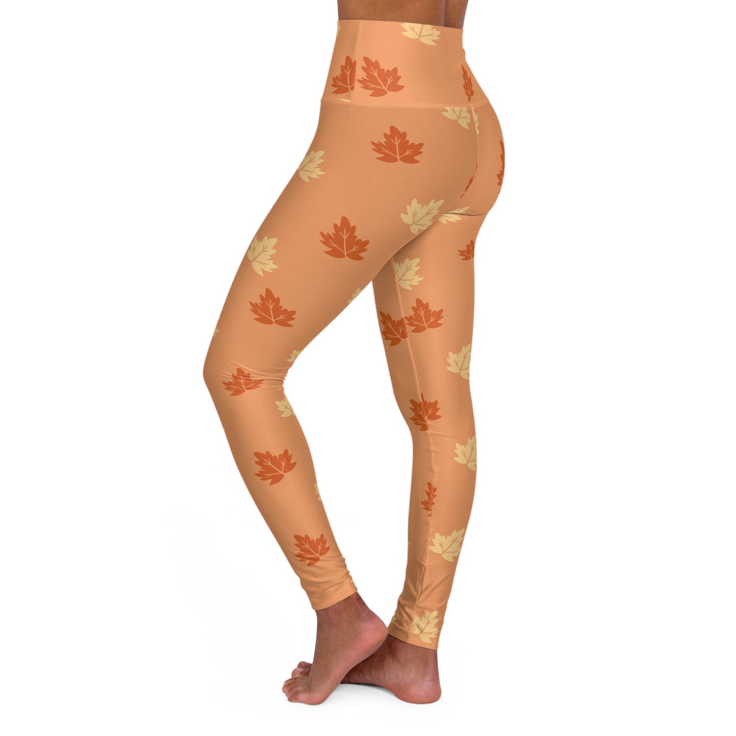 High Waisted Yoga Leggings — Green Botanical Leaves AOP