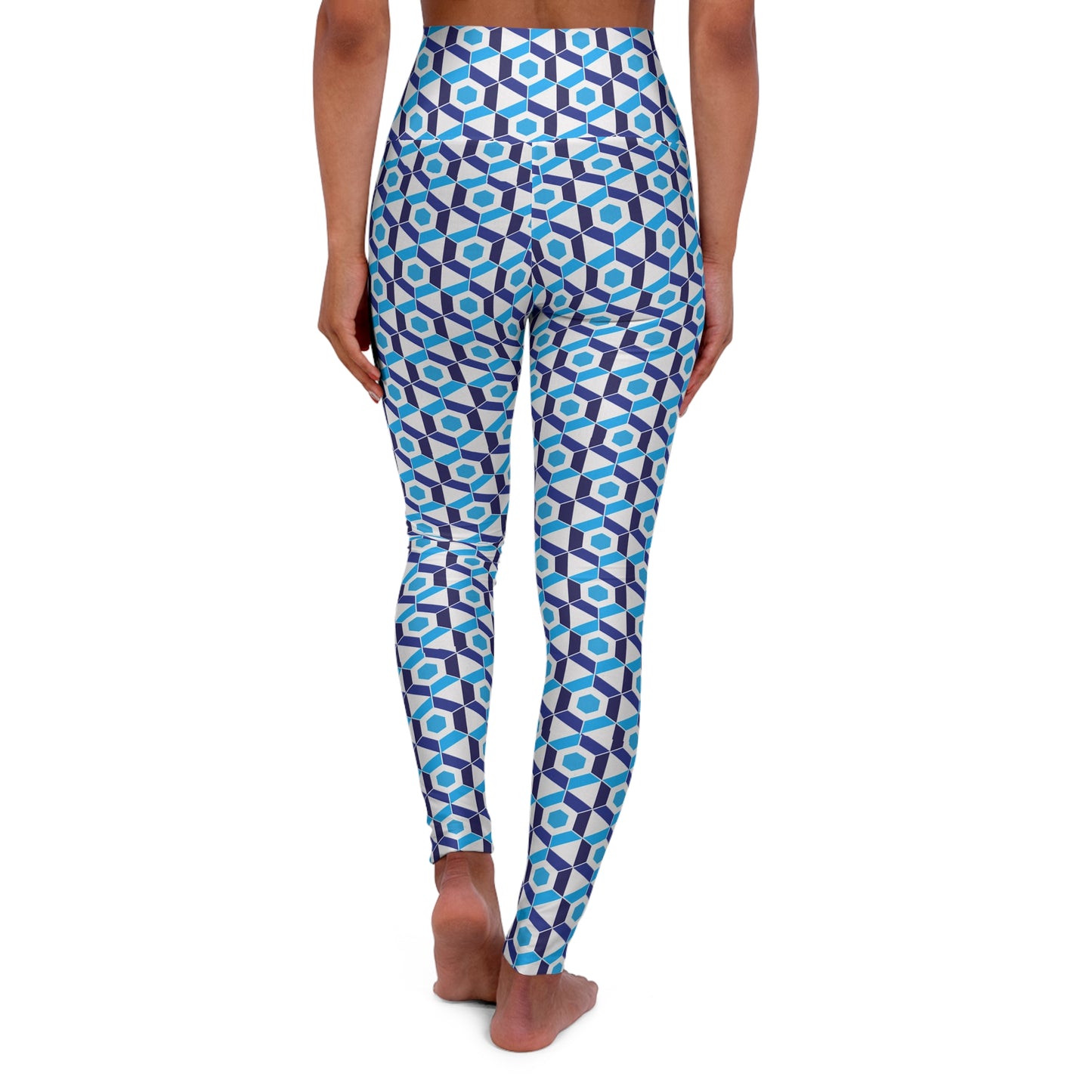 Blue Abstract High-Waisted Yoga Leggings — Women's Stretchy Workout Tights