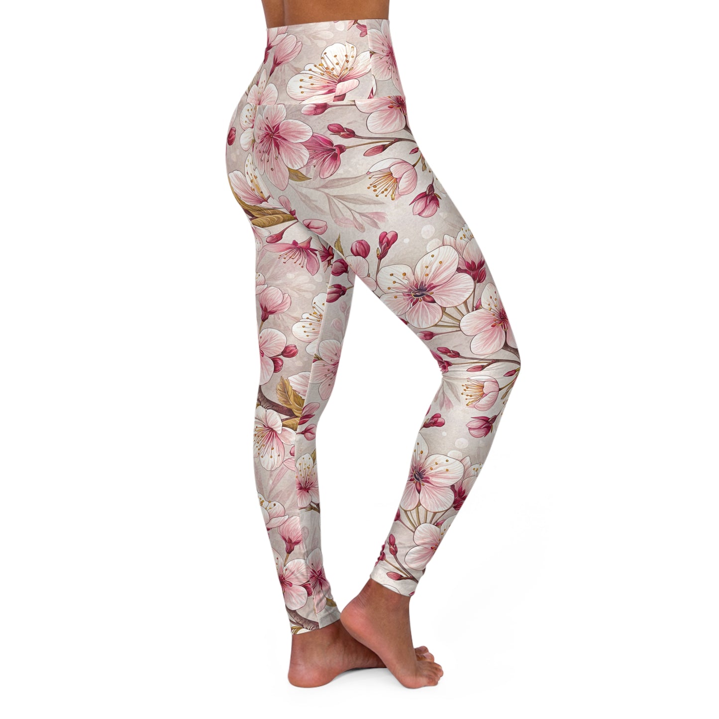 Floral Blossom High-Waisted Yoga Leggings — Spring Workout Tights