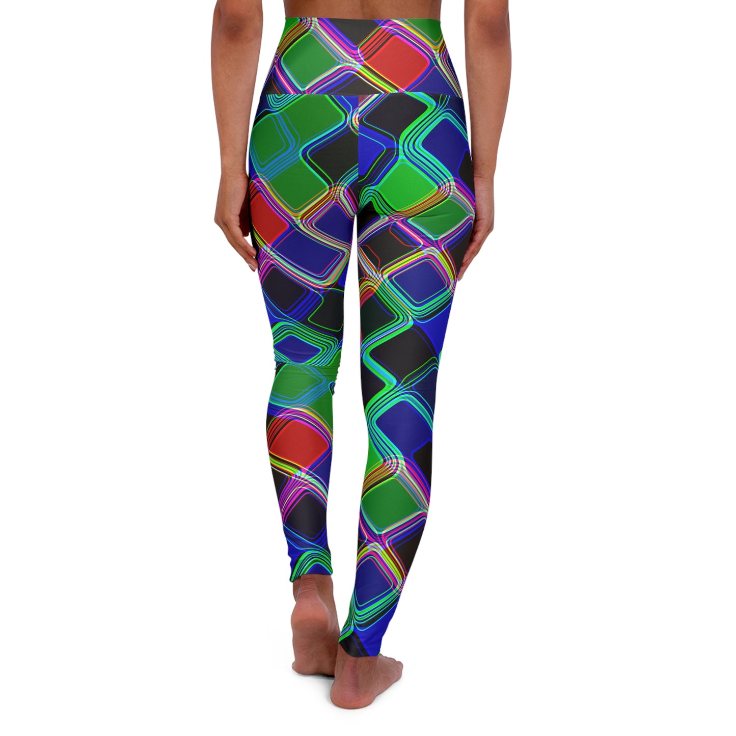 Neon Abstract High-Waisted Yoga Leggings — Neon Abstract Print Workout Pants