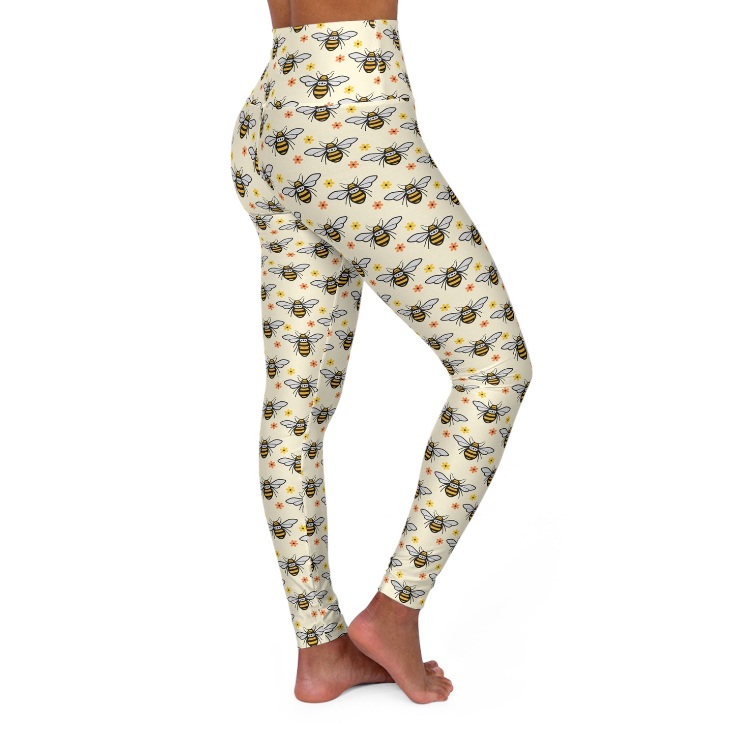 Honey Bee High-Waisted Yoga Leggings — Black & Yellow Beekeeper Workout Tights