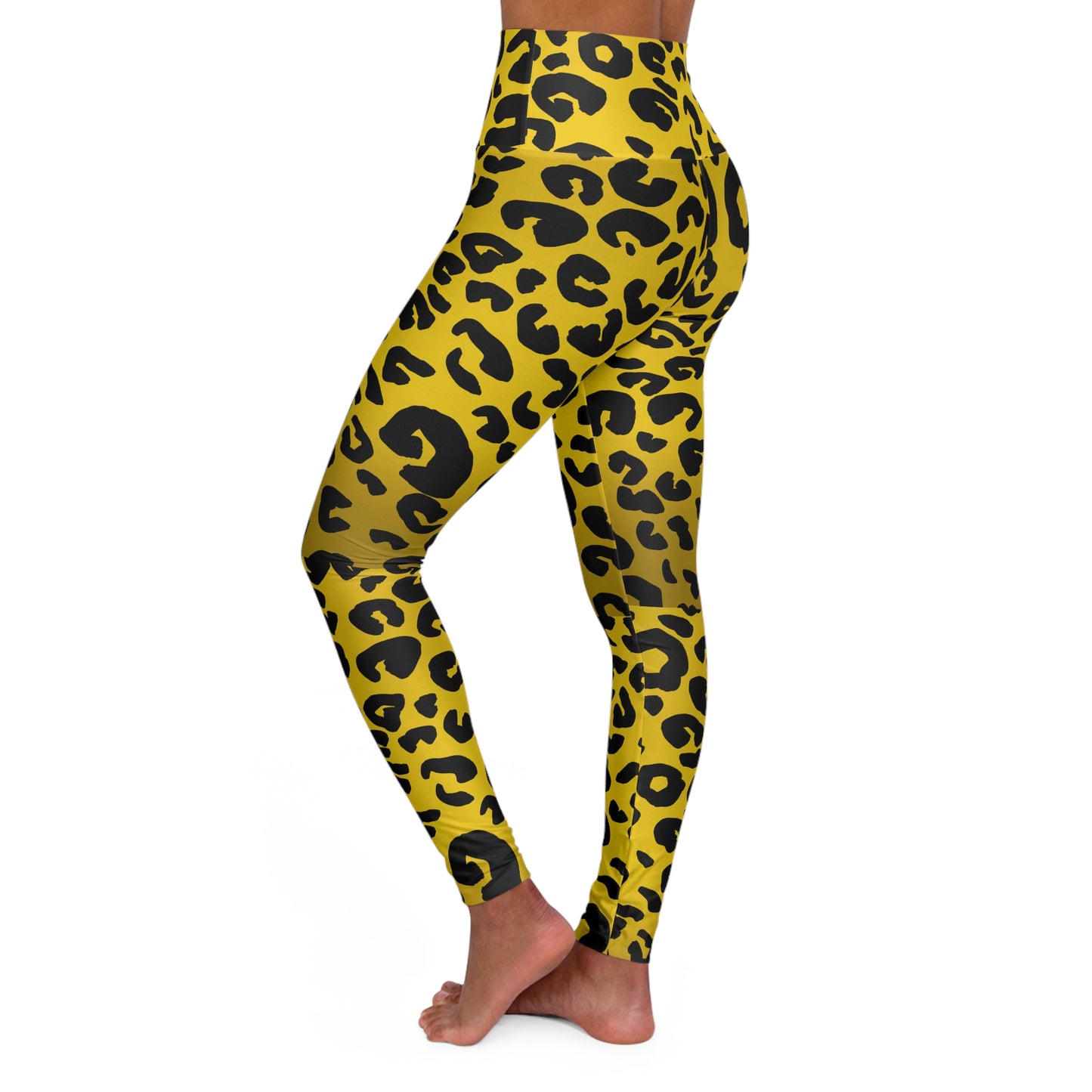 Leopard Print High-Waist Yoga Leggings — Black & Yellow Animal-Print Activewear