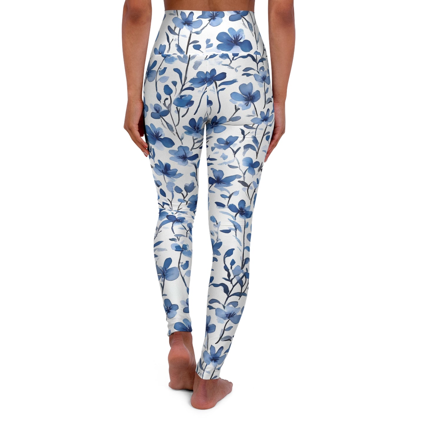 Blue Floral High-Waisted Yoga Leggings — Floral Print Activewear