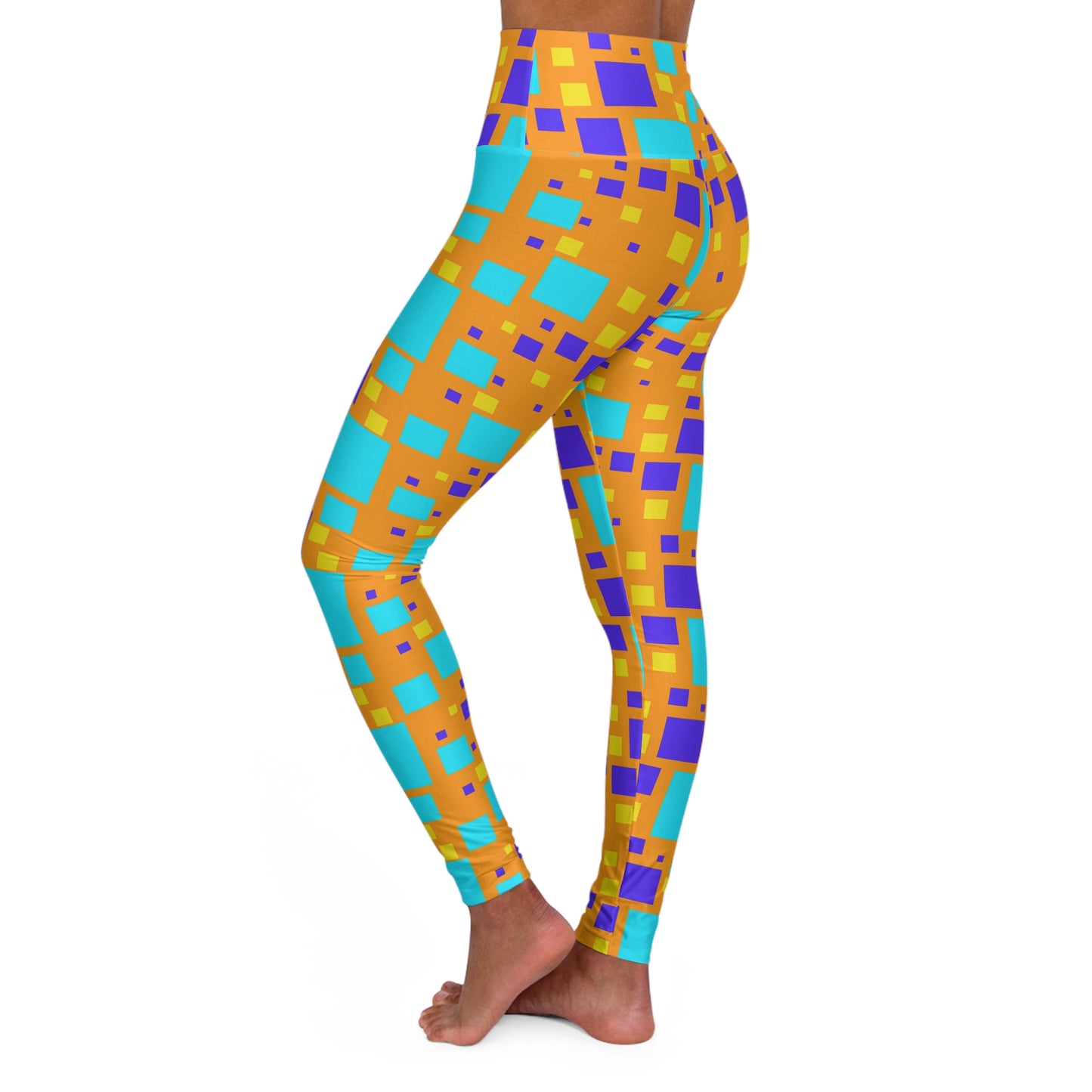 High-Waisted Yoga Leggings — Square Graphic Athletic Workout Tights