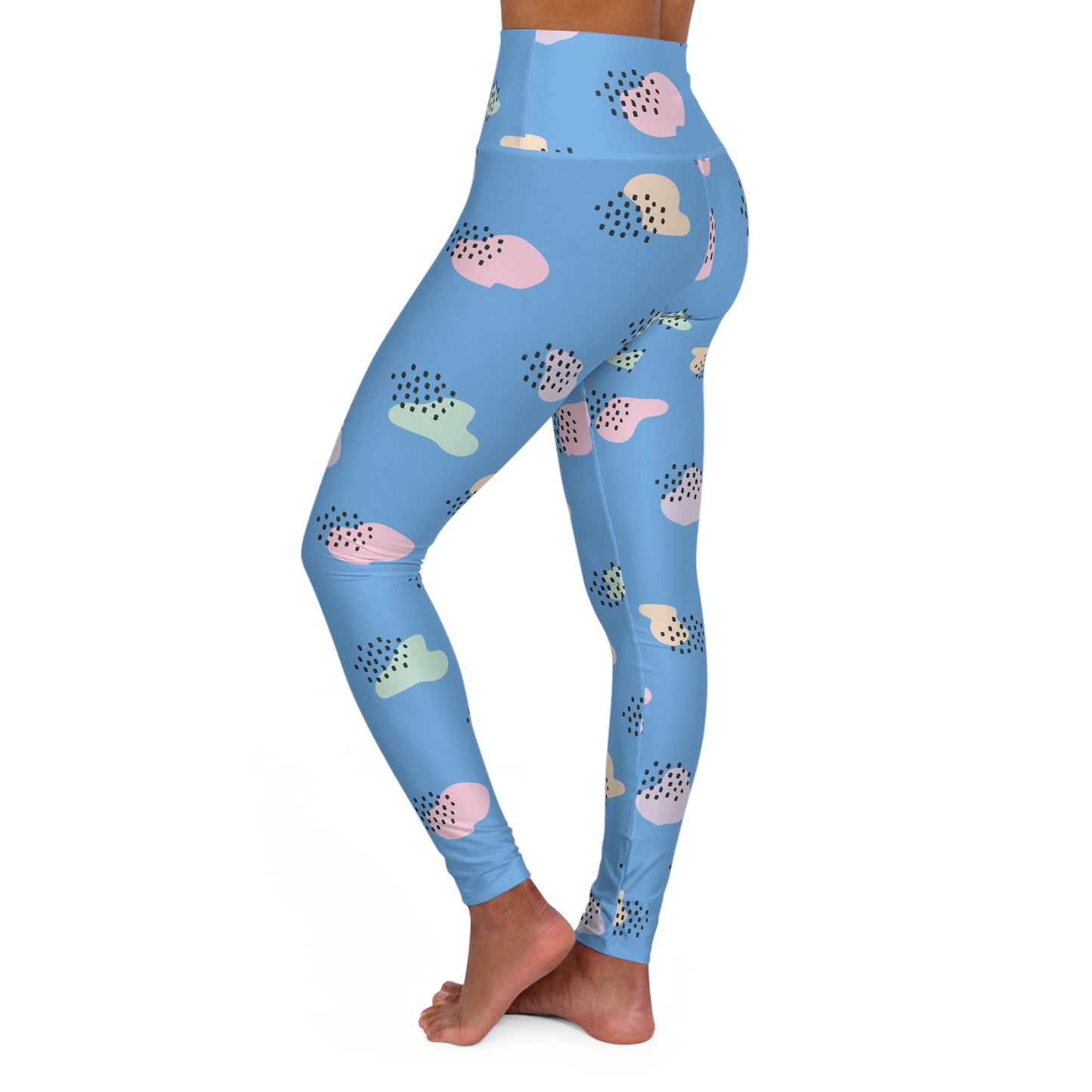 Abstract Black Dotted High-Waisted Yoga Leggings — Boho Athletic Tights
