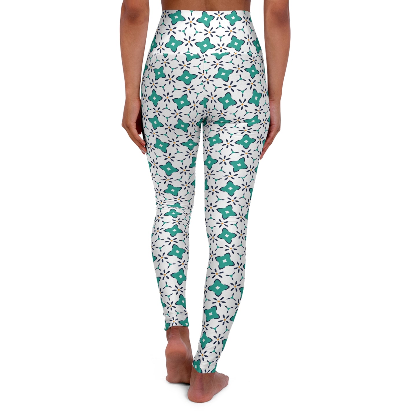 Floral High-Waisted Yoga Leggings — Green Botanical Workout Tights