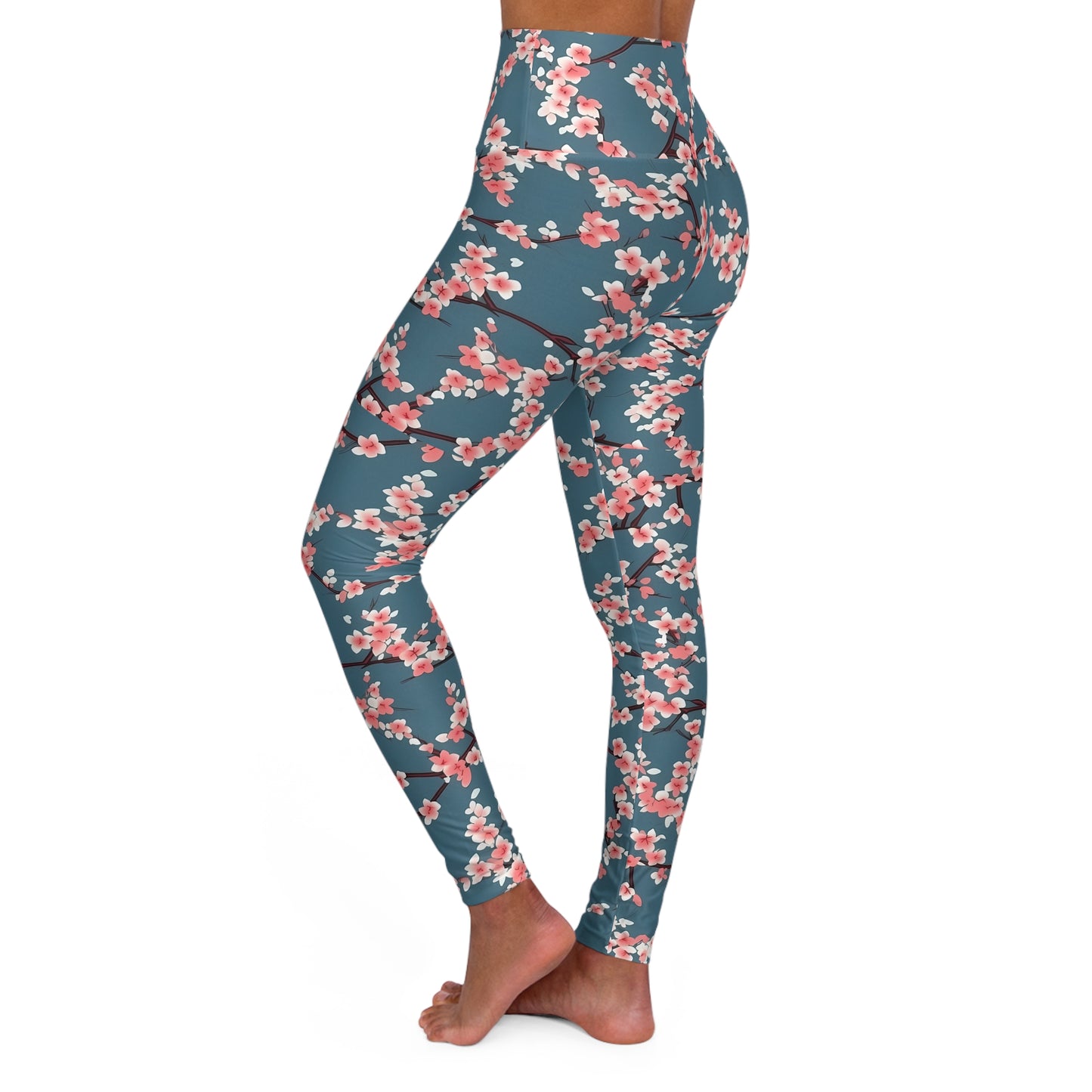 Cherry Blossom Print High-Waisted Yoga Leggings