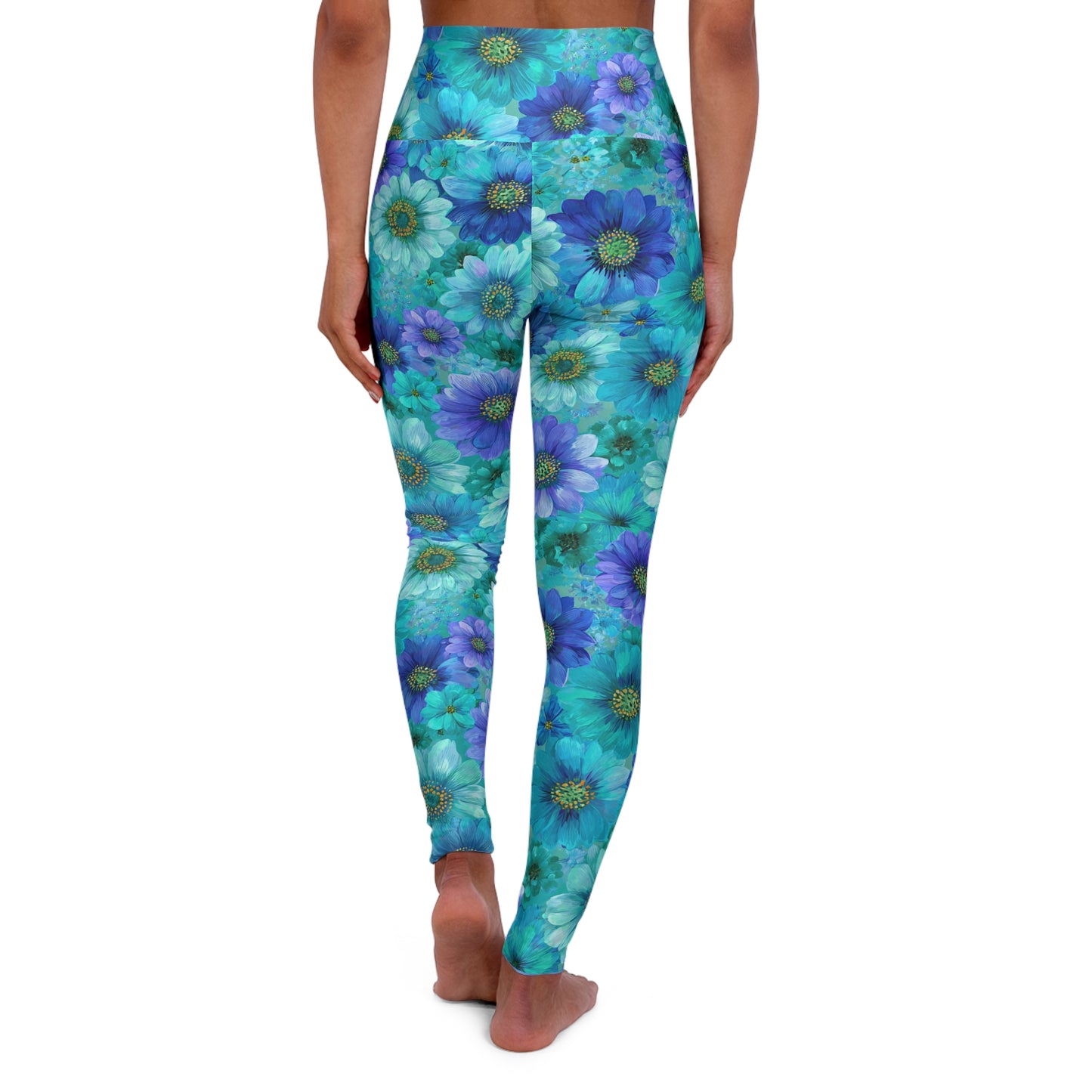 Floral High Waisted Yoga Leggings — Blue & Purple Daisy Activewear