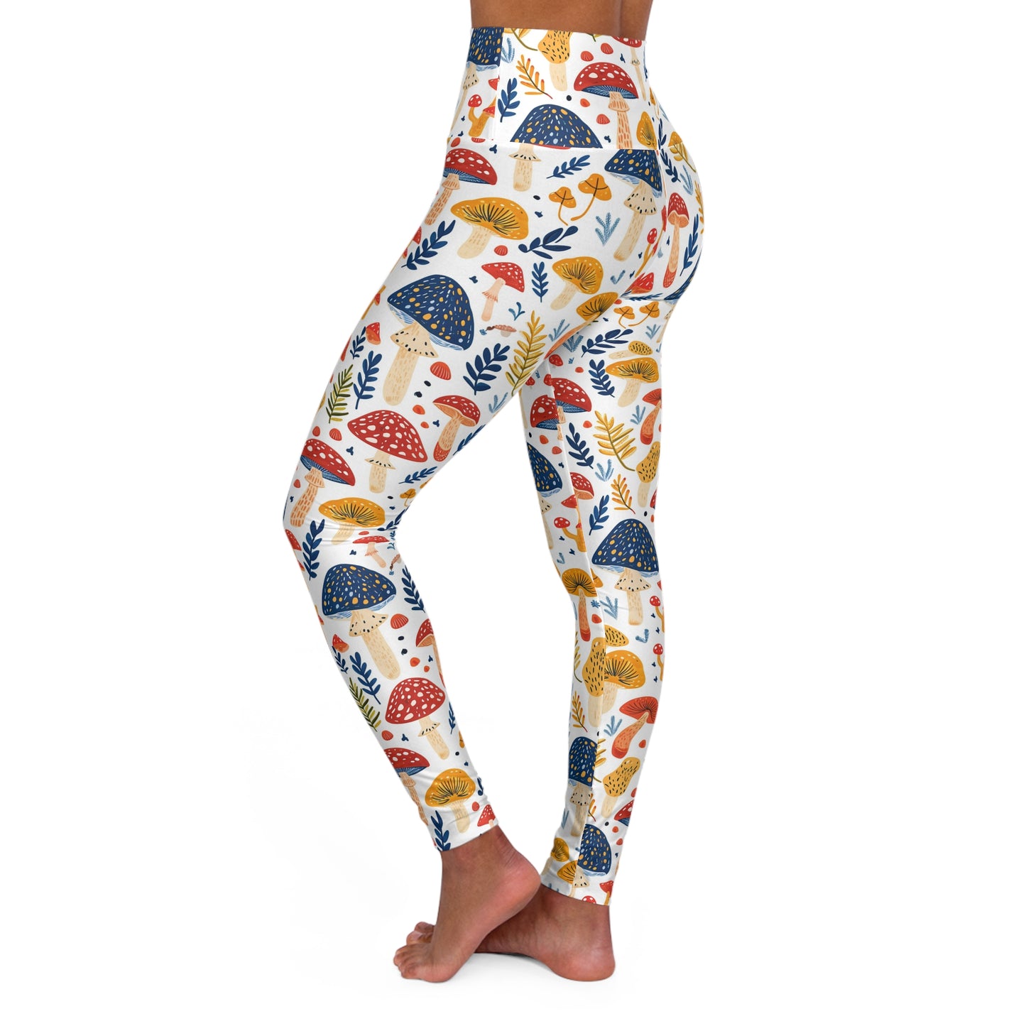 Mushroom Forest Yoga Leggings — Woodland Nature Print High-Waisted Yoga Pants