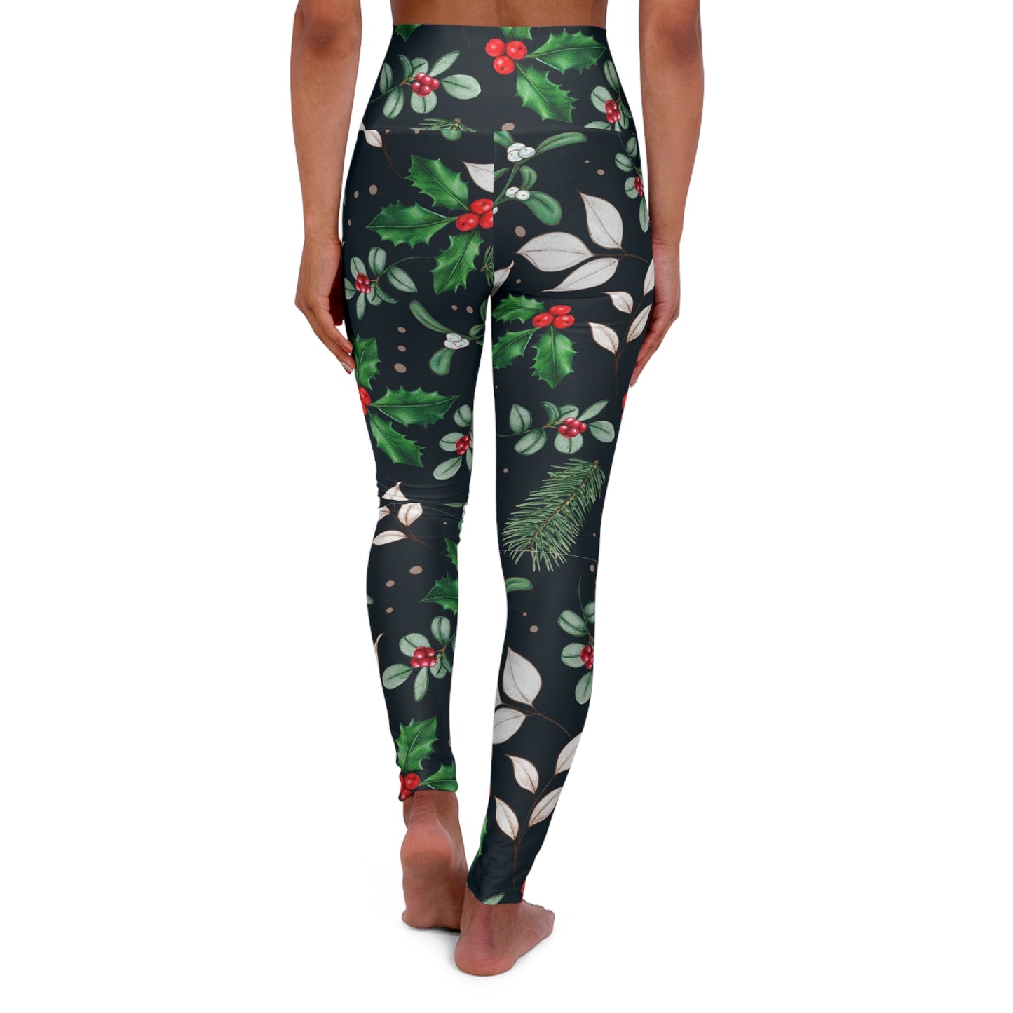 Christmas High Waist Leggings, Holiday Yoga Pants, Festive Workout Winter Leggings, Red and Green