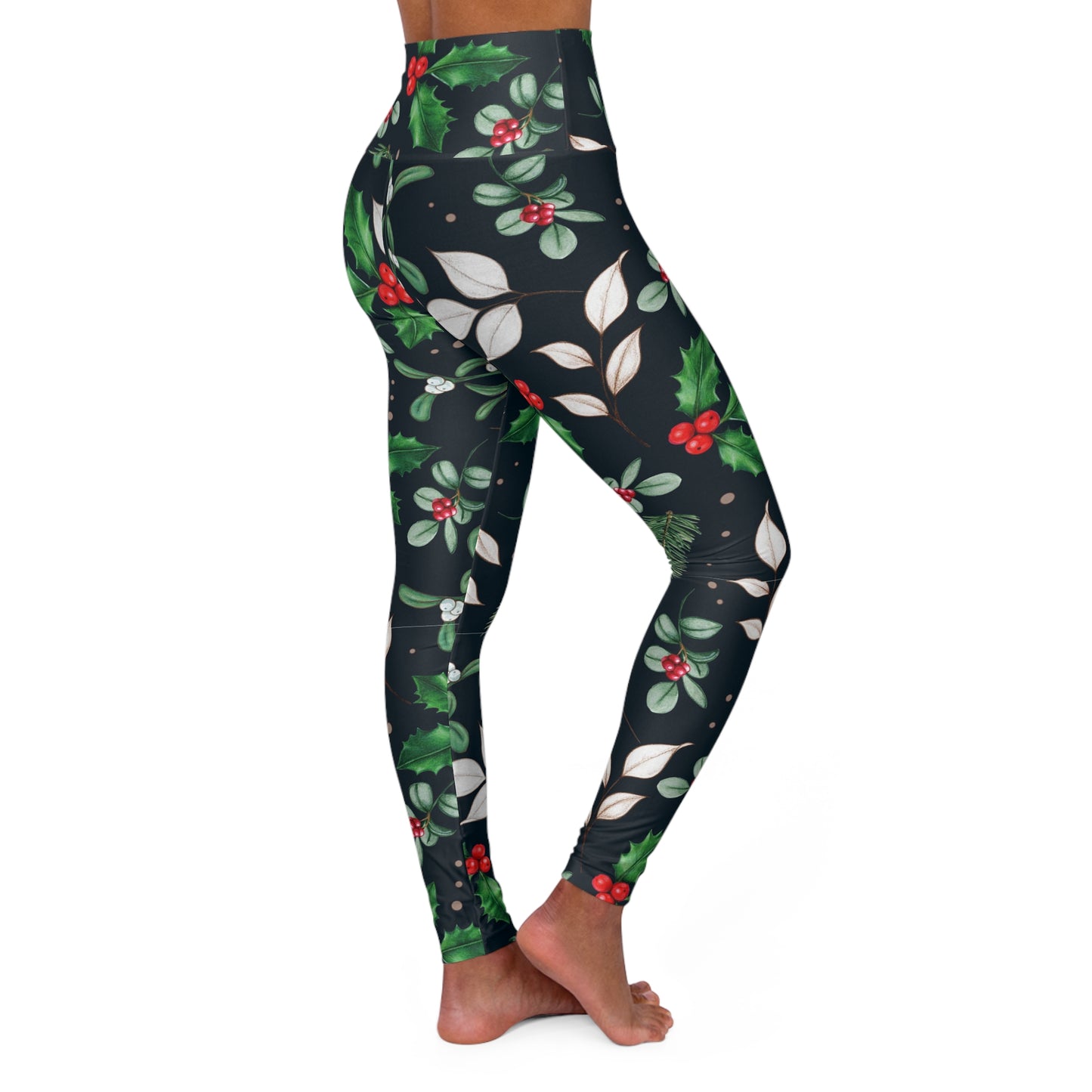 Christmas High Waist Leggings, Holiday Yoga Pants, Festive Workout Winter Leggings, Red and Green