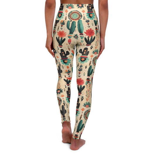 Cactus High-Waisted Yoga Leggings — Succulent Plant Print Activewear