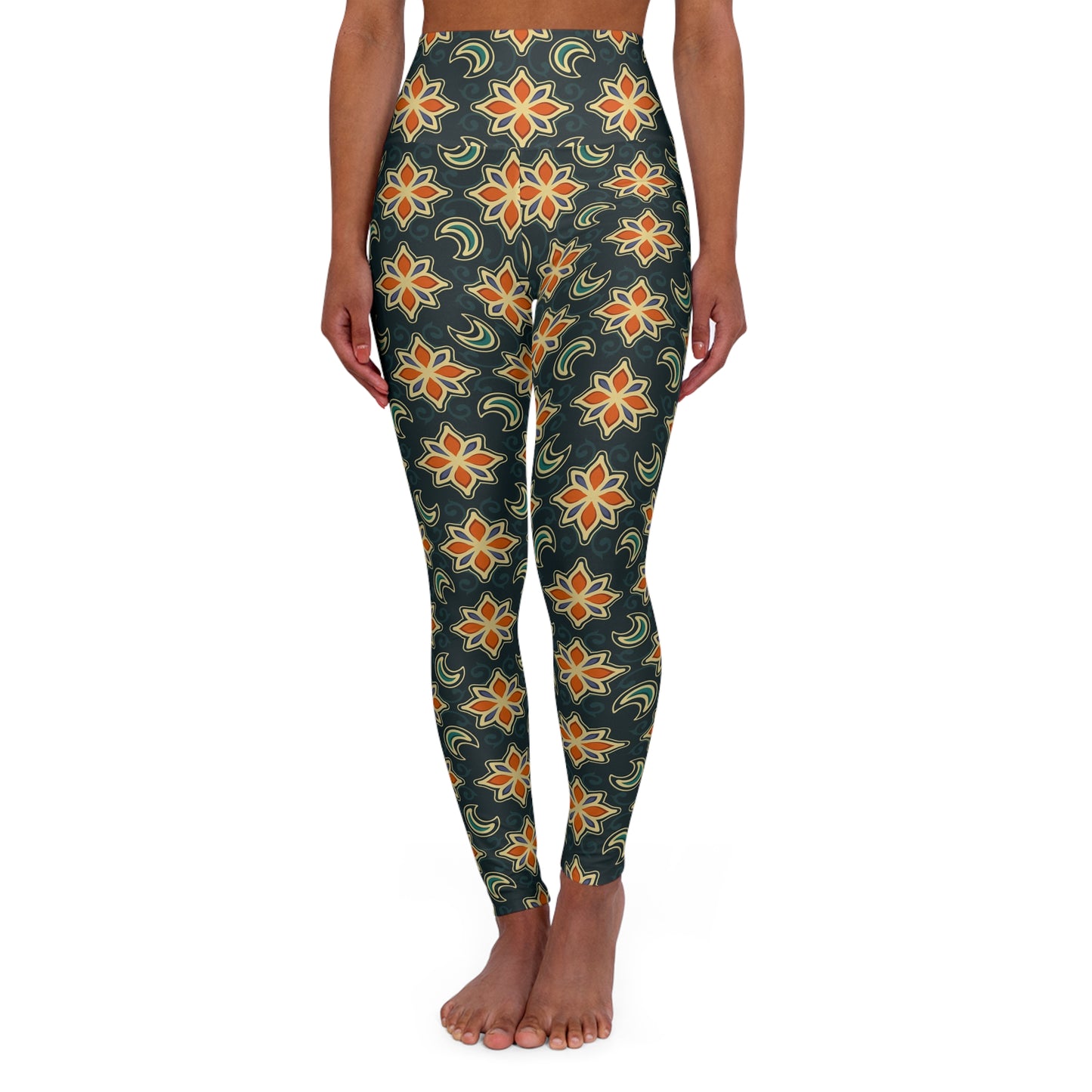 Celestial High-Waisted Yoga Leggings — Moon & Star Galaxy Print