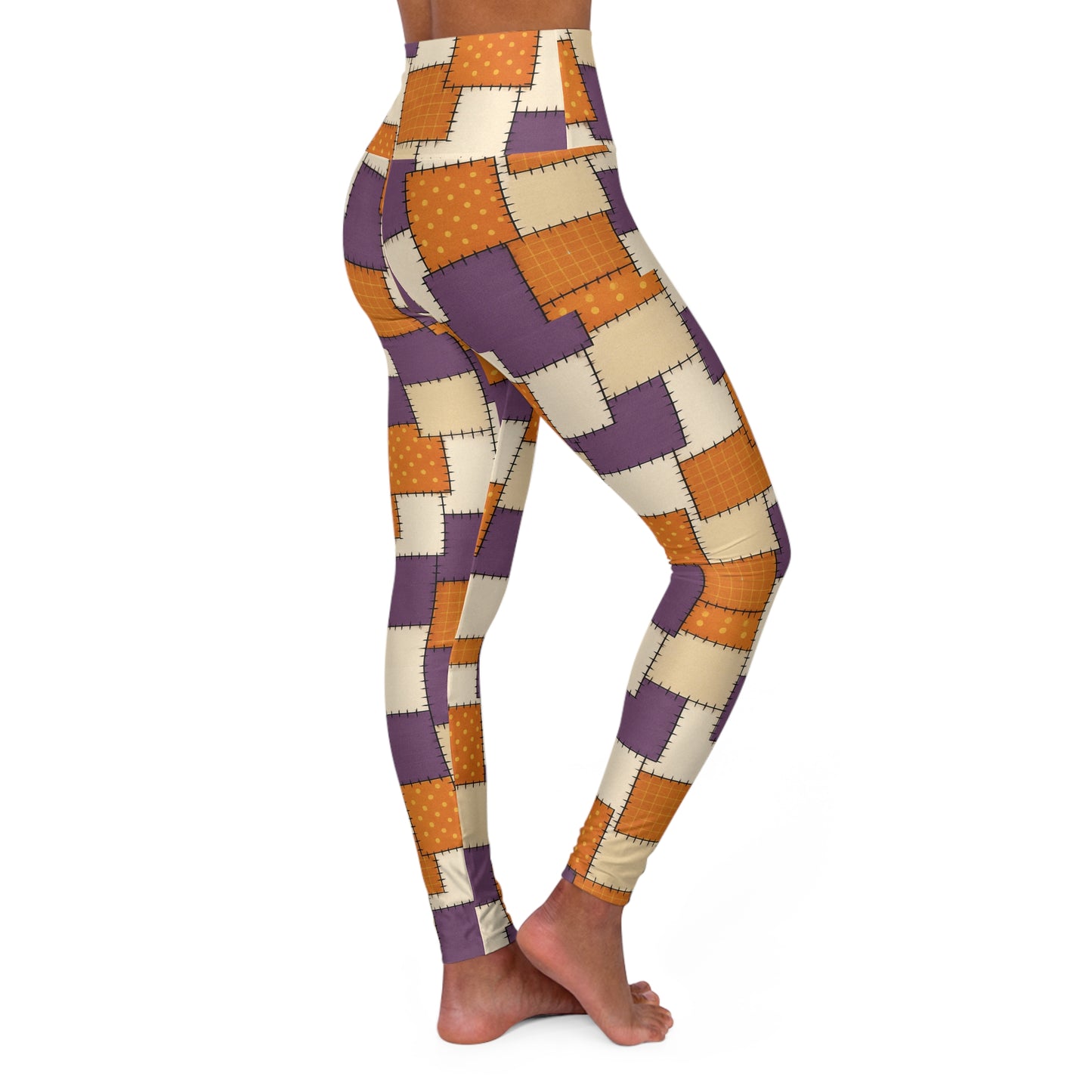 Autumn Patch Work Leggings, Yoga Pants, High Waist Workout Tights, Fall Leaves Design, Activewear Gift