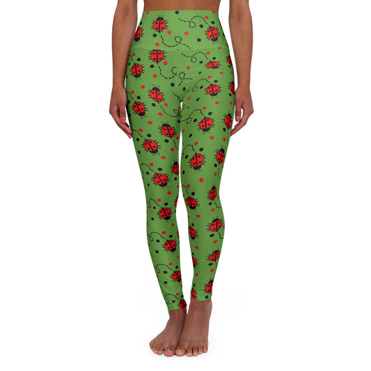 Ladybug High-Waist Yoga Leggings — Bug Print Workout & Gym Pants for Women