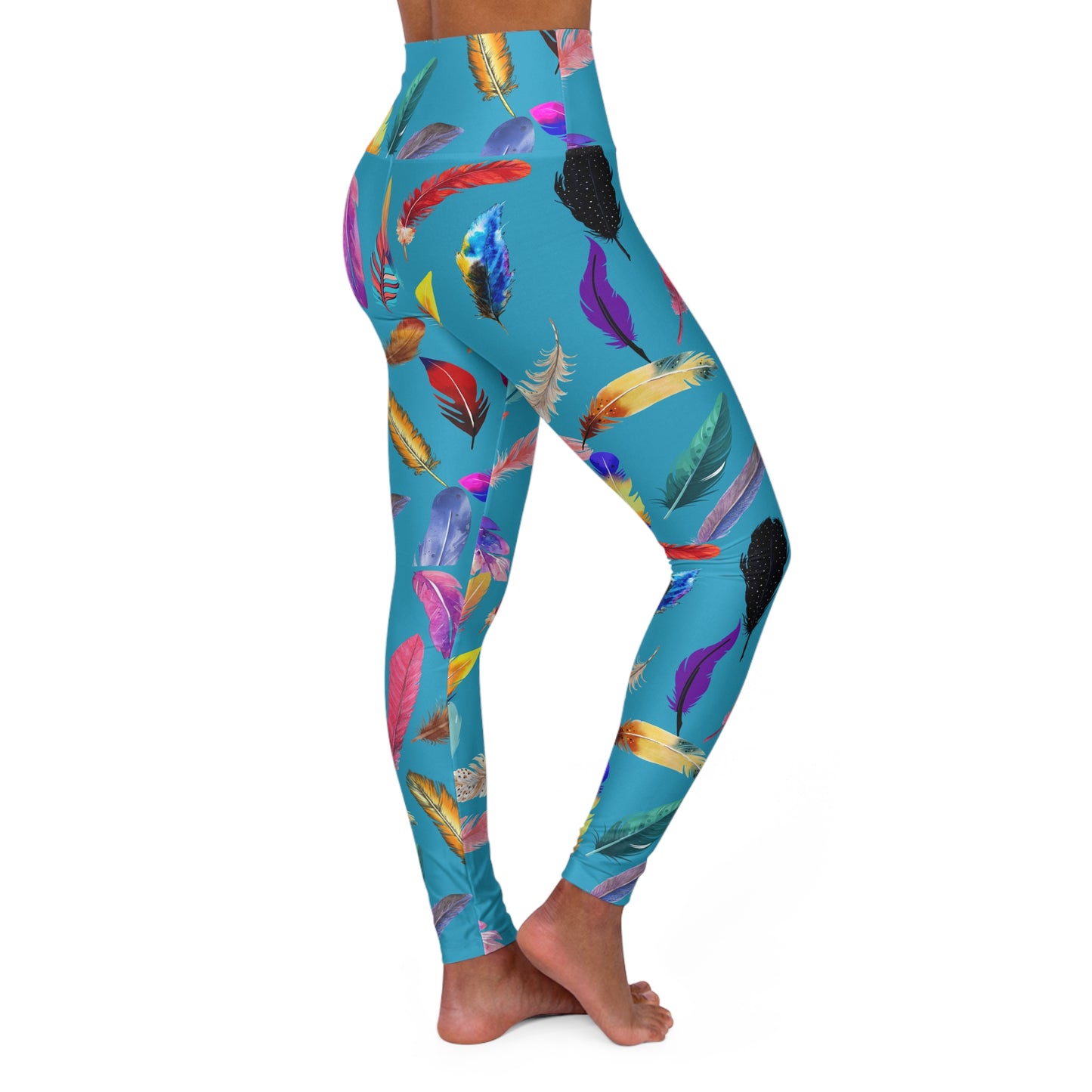 Boho Feather High-Waisted Yoga Leggings — Festival & Gym Workout Tights