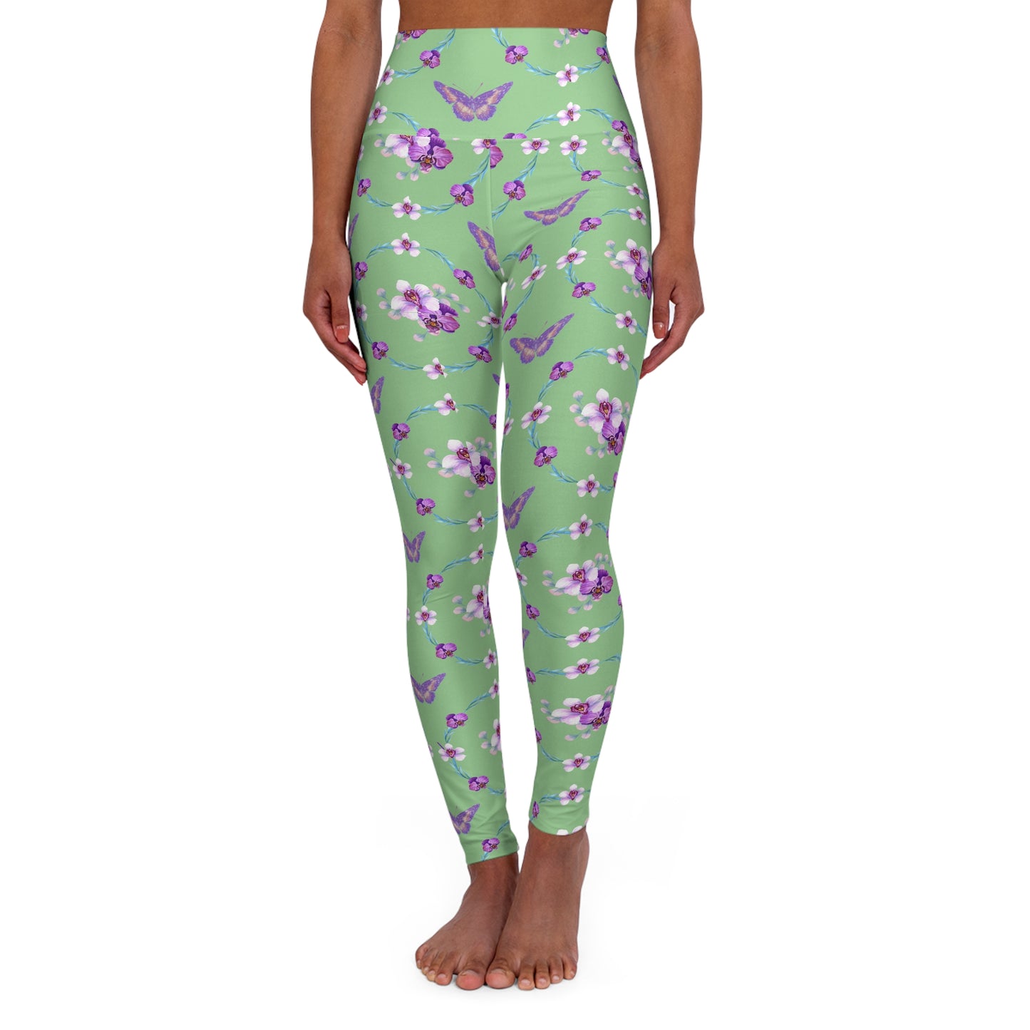 Orchid Butterfly Yoga Leggings, High Waisted Activewear Pants, Floral Print Workout, Nature Lover Gift, Butterfly
