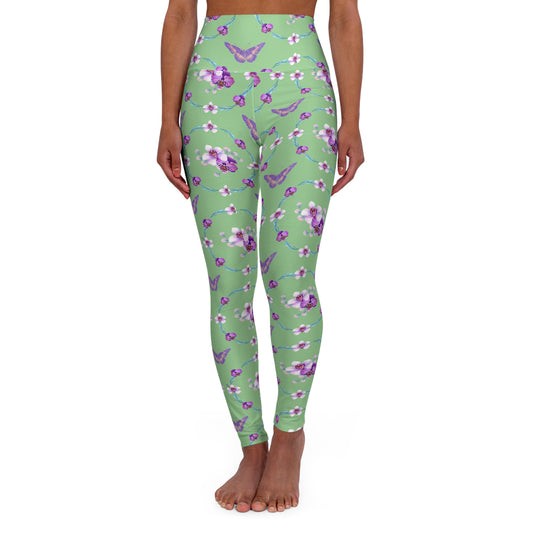 Orchid Butterfly Yoga Leggings, High Waisted Activewear Pants, Floral Print Workout, Nature Lover Gift, Butterfly