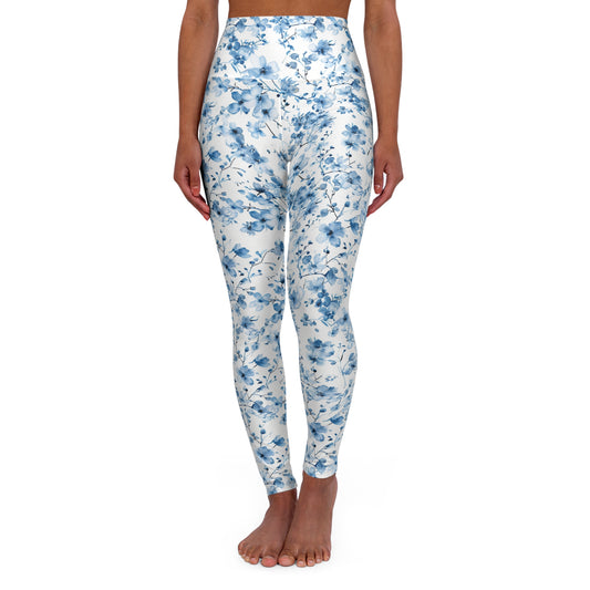 Blue Floral High-Waisted Yoga Leggings