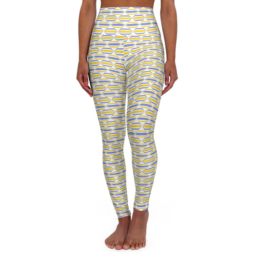 Yellow Accents Abstract High-Waist Yoga Leggings — Geometric Activewear